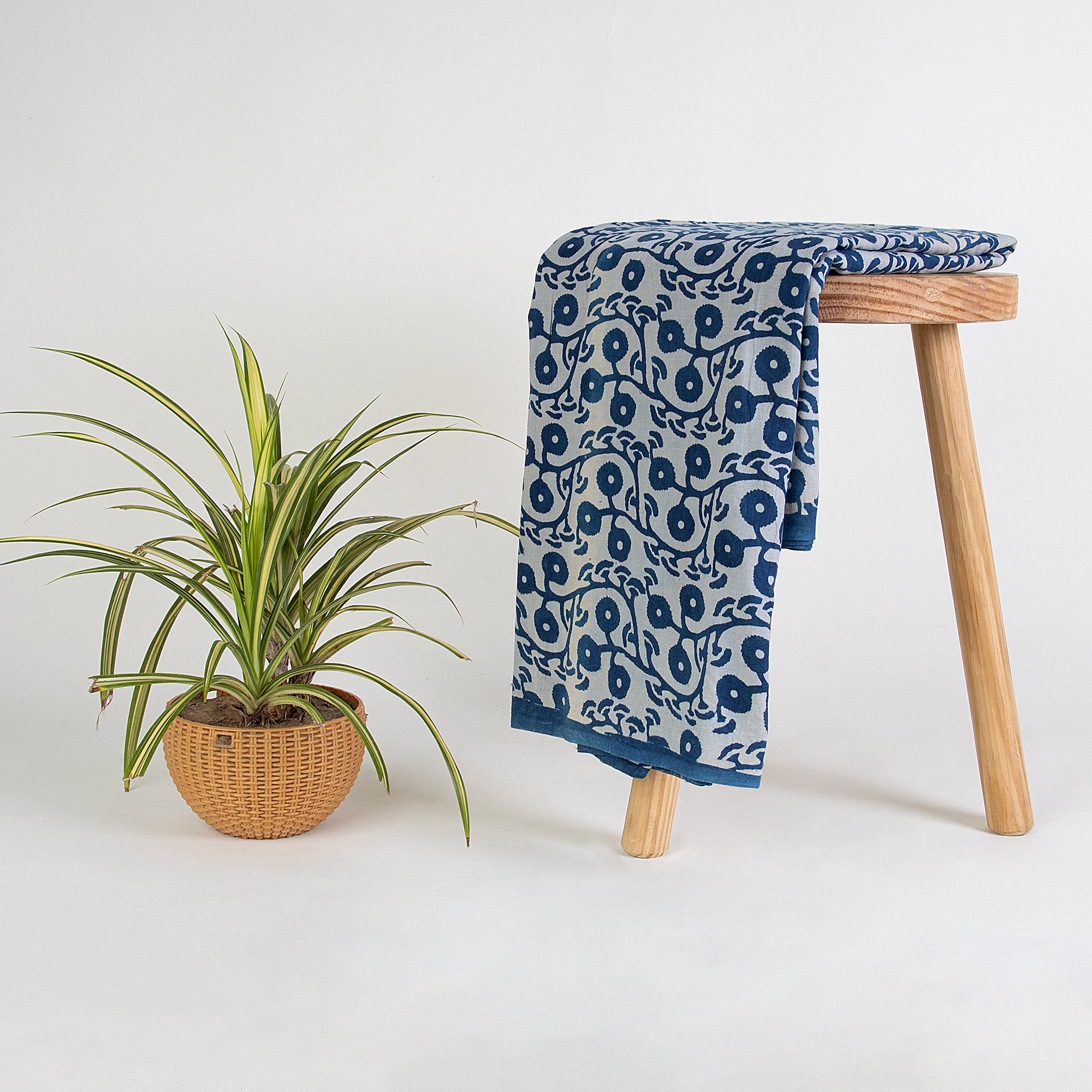 Softest Floral Blue Indigo Print Cotton Fabric