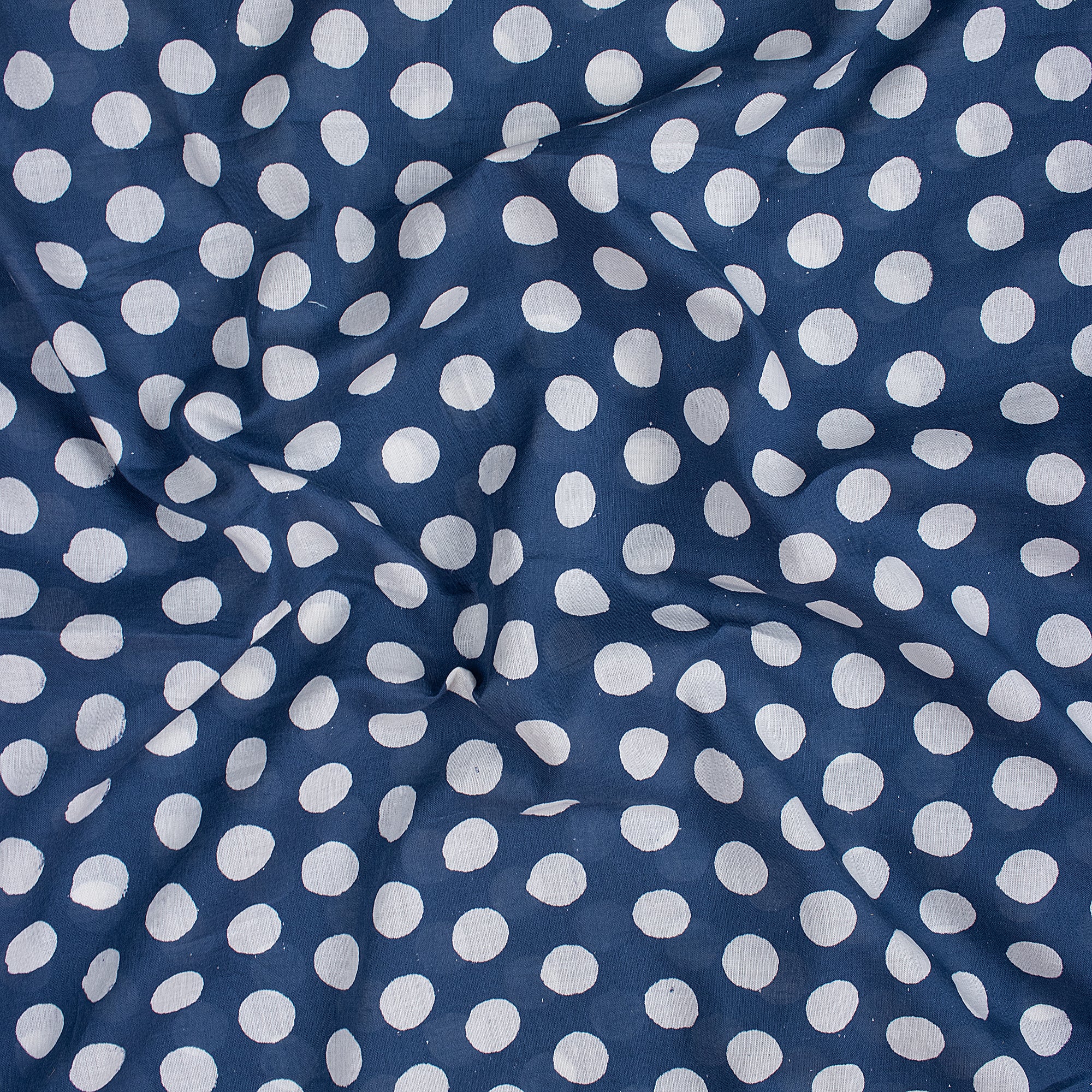 Softest Indigo Blue Polka Dots Cotton Yard Fabric