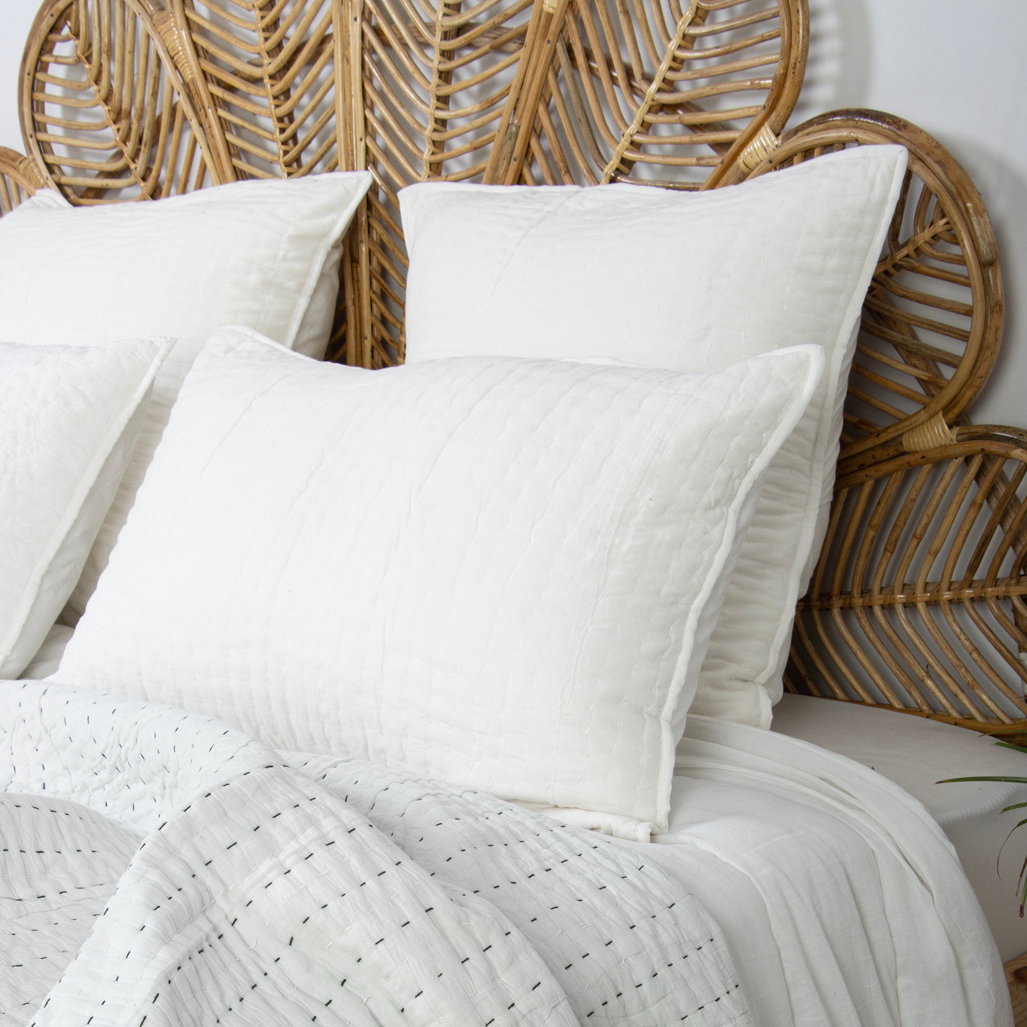 Solid Black Hand Stitched Cotton Kantha Quilt Blanket