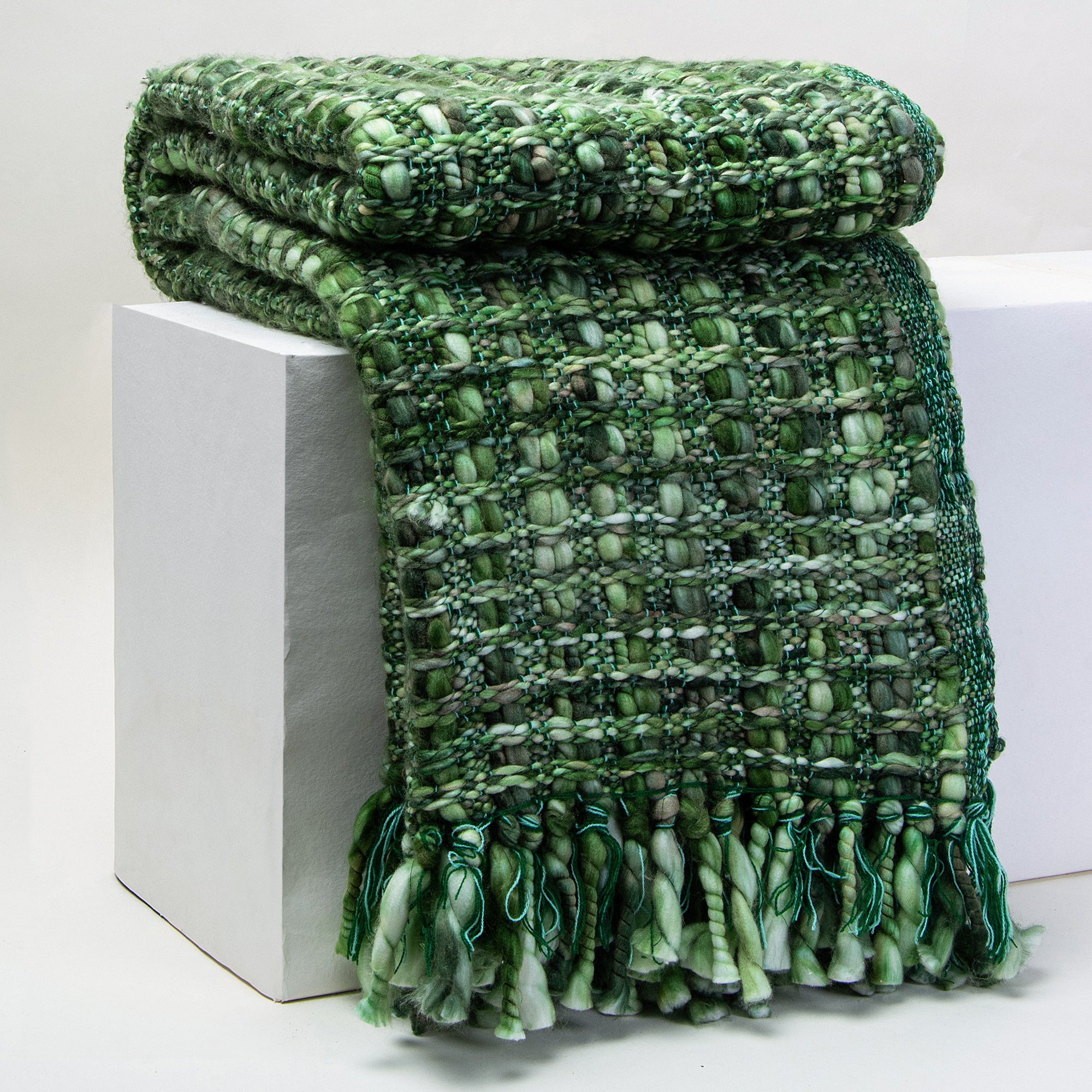 Solid Green Reversible Cotton Acrylic Throw Blankets