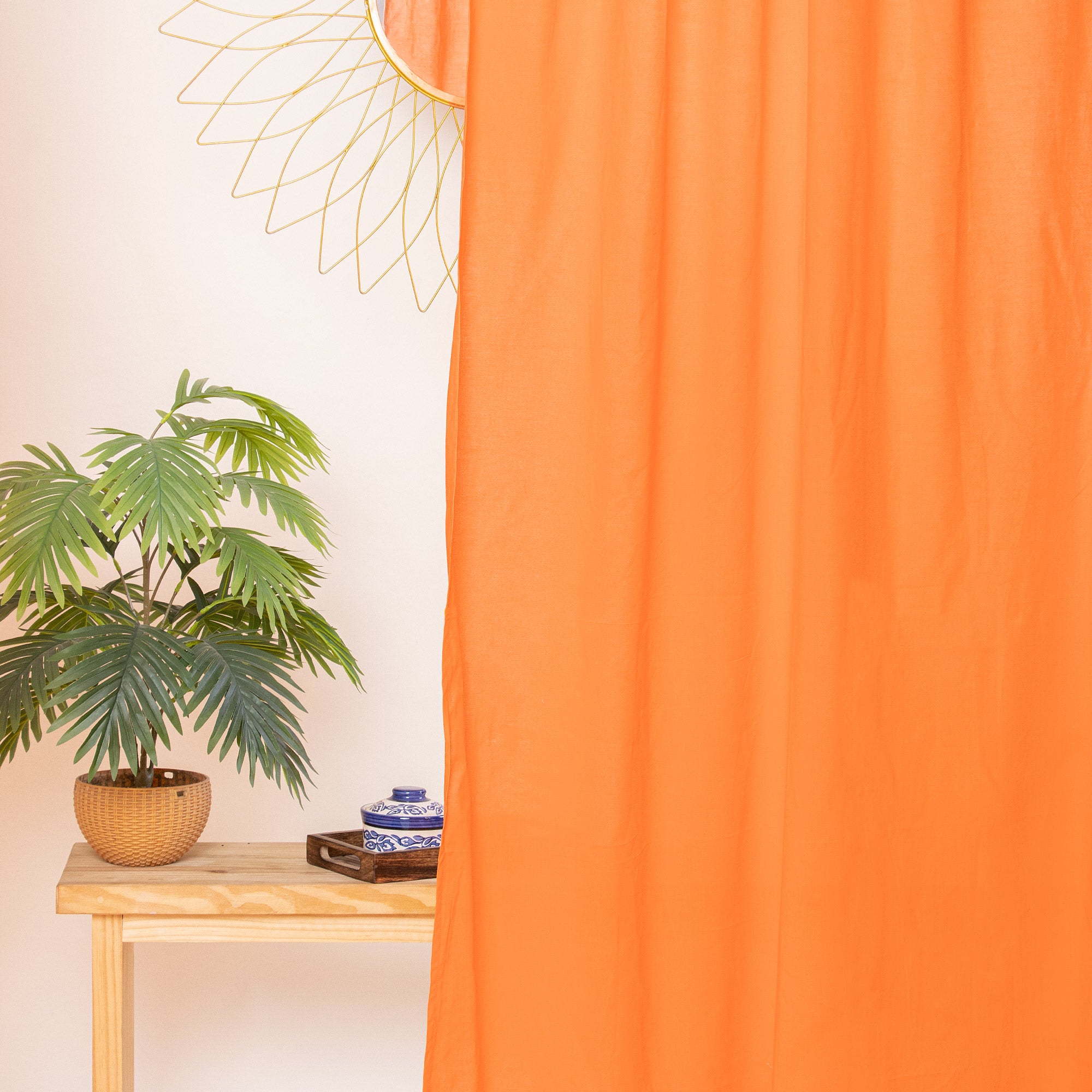 Solid Orange Cotton Curtains For Living Room