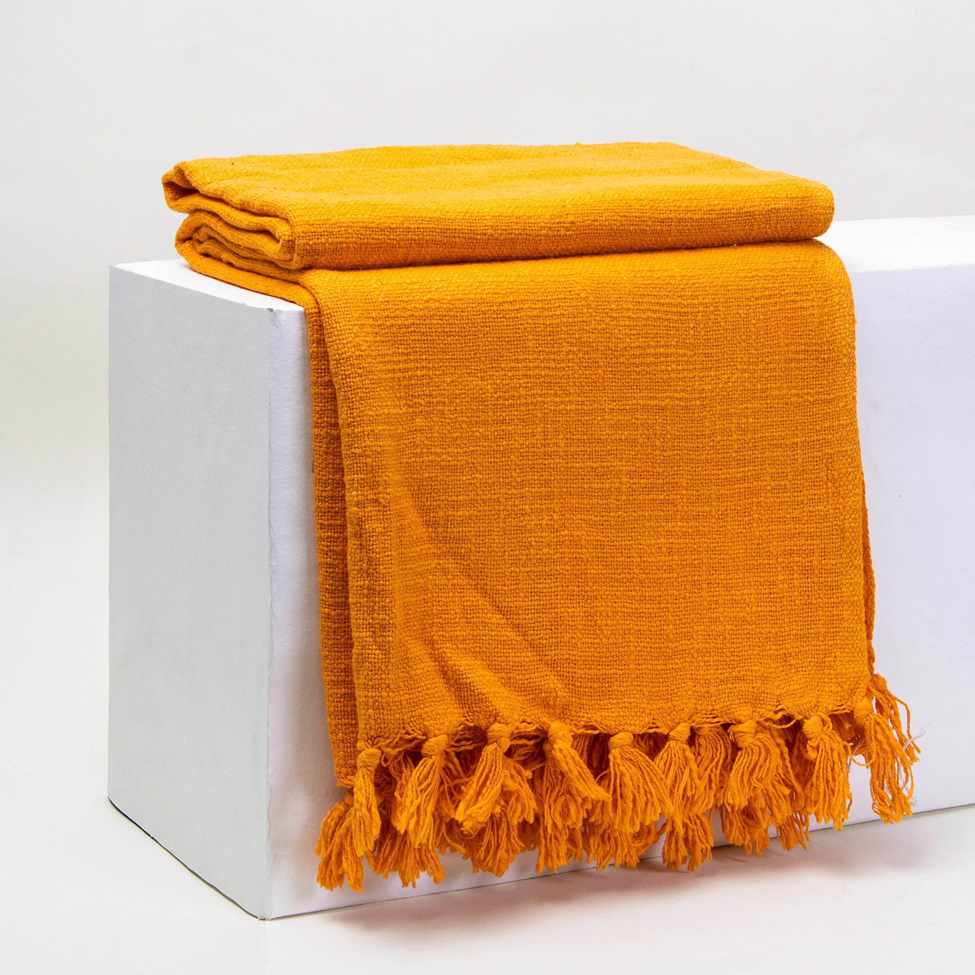 Solid Orange Cotton Indian Premium Throw for Sofa