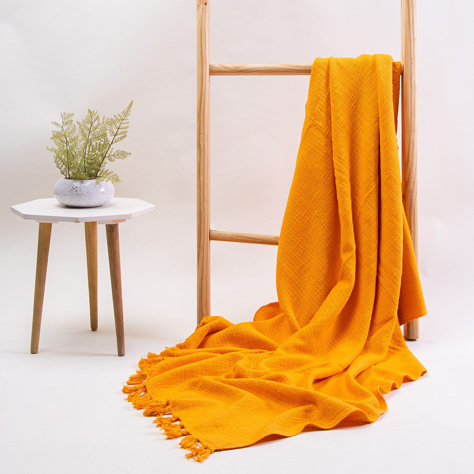 Solid Orange Cotton Indian Premium Throw for Sofa