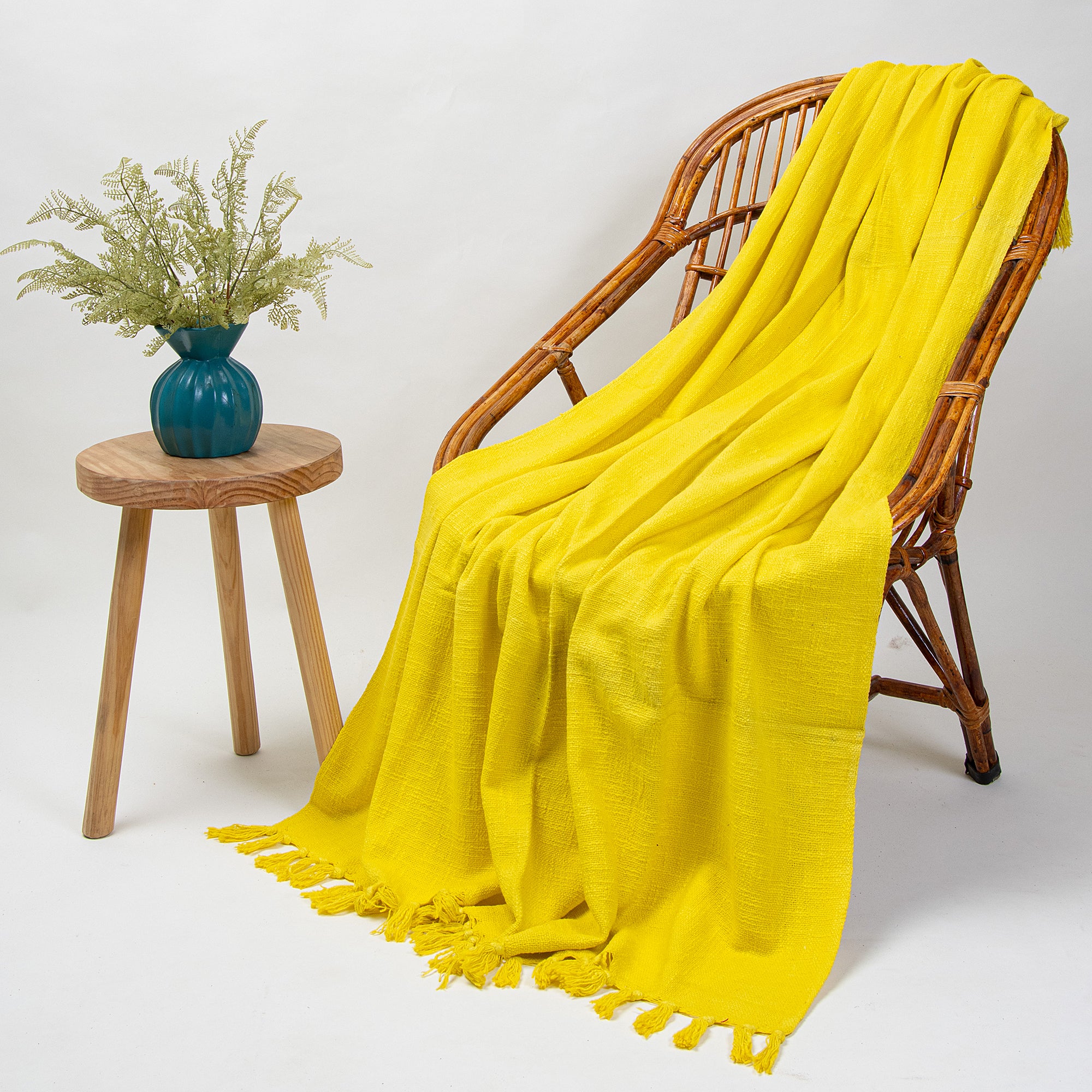 Solid Yellow Cotton Indian Throw Blanket for Sofa
