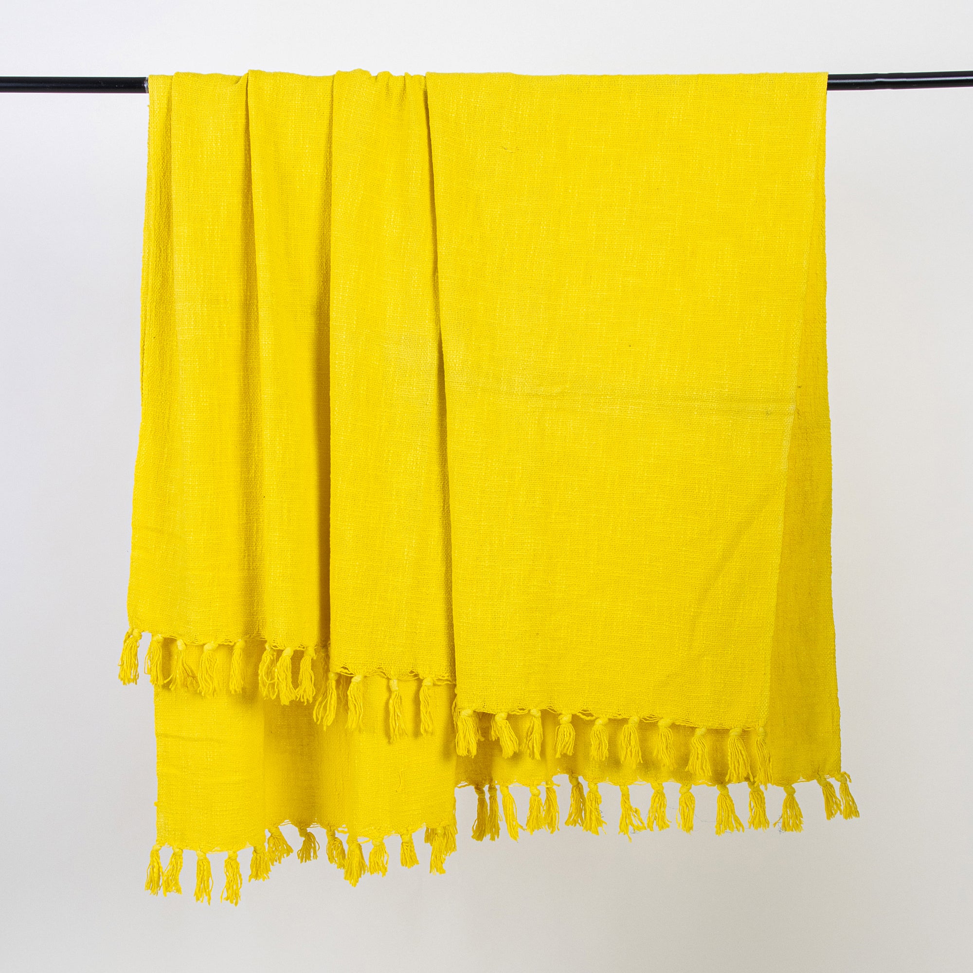 Solid Yellow Cotton Indian Throw Blanket for Sofa