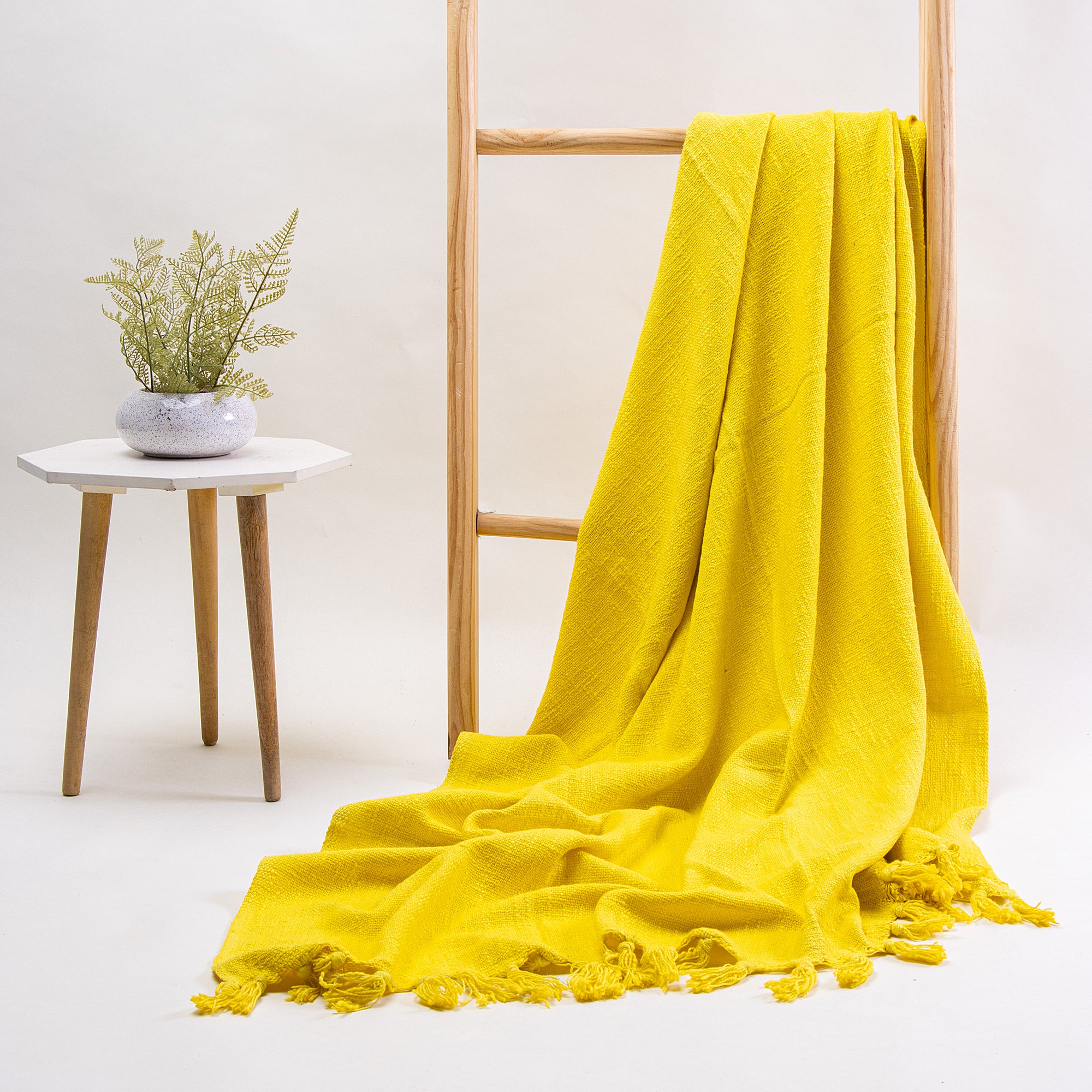 Solid Yellow Cotton Indian Throw Blanket for Sofa
