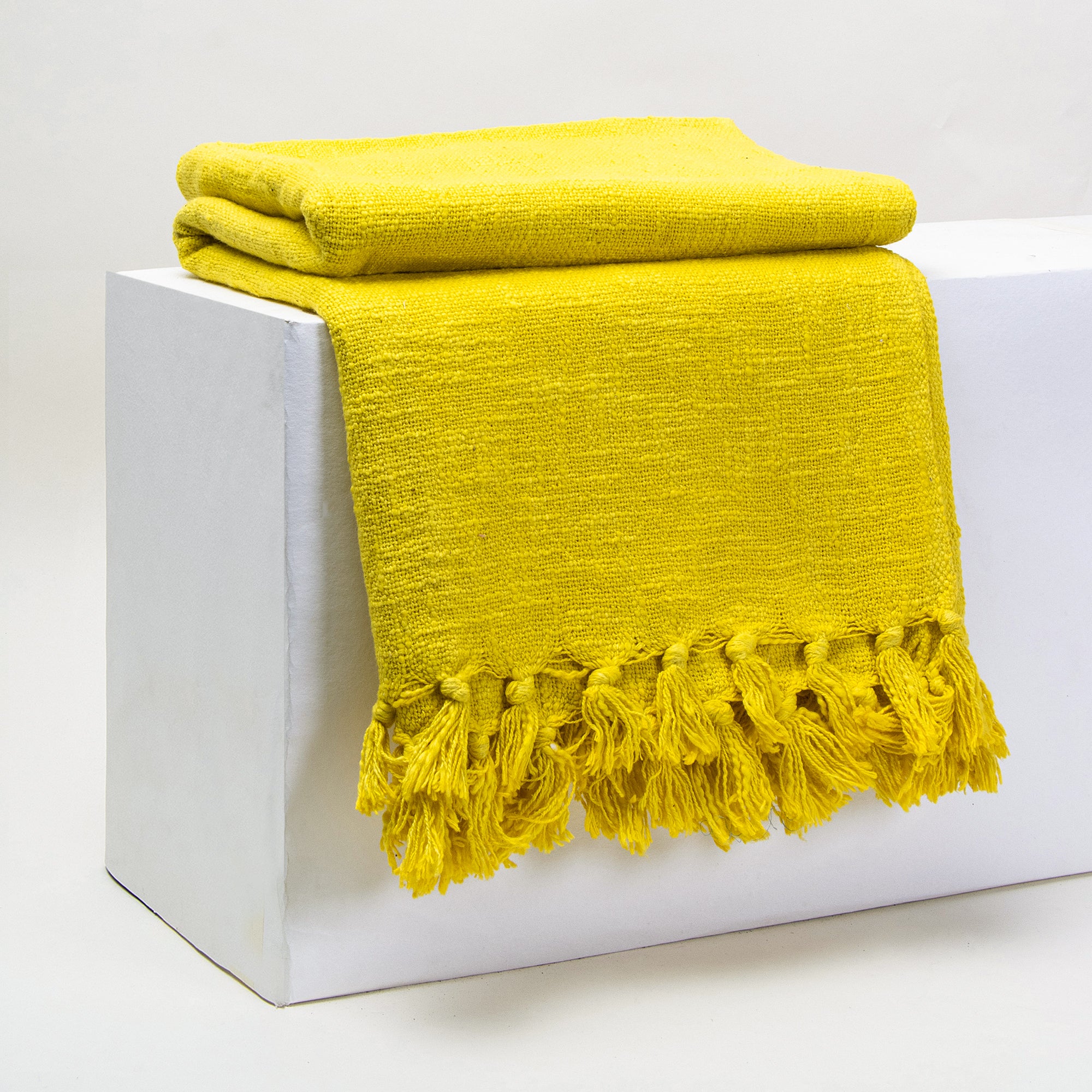 Solid Yellow Cotton Indian Throw Blanket for Sofa