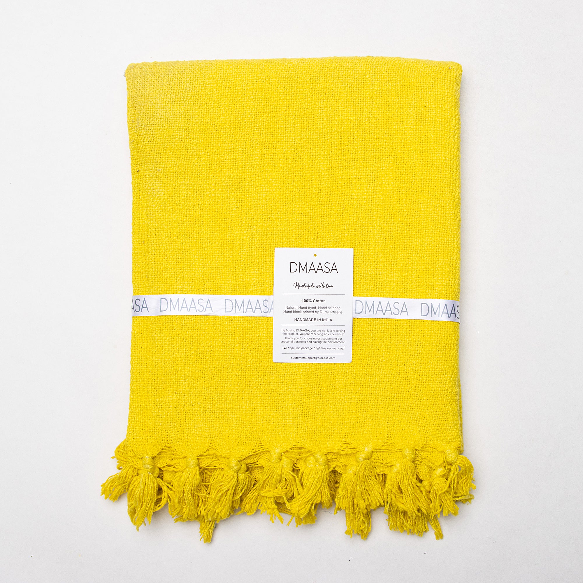 Solid Yellow Cotton Indian Throw Blanket for Sofa