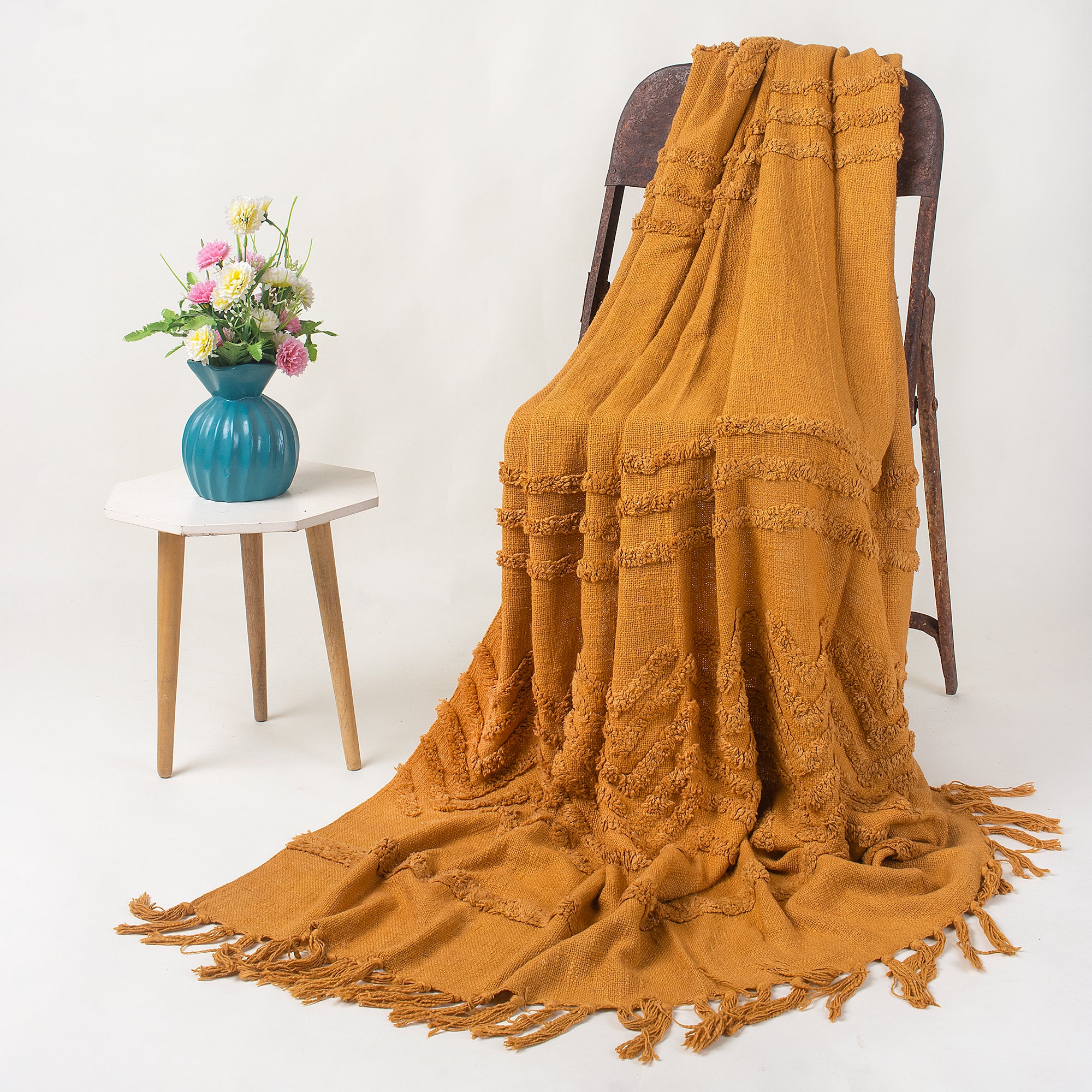 Solid Yellow Pure Cotton Couch Throw Blanket