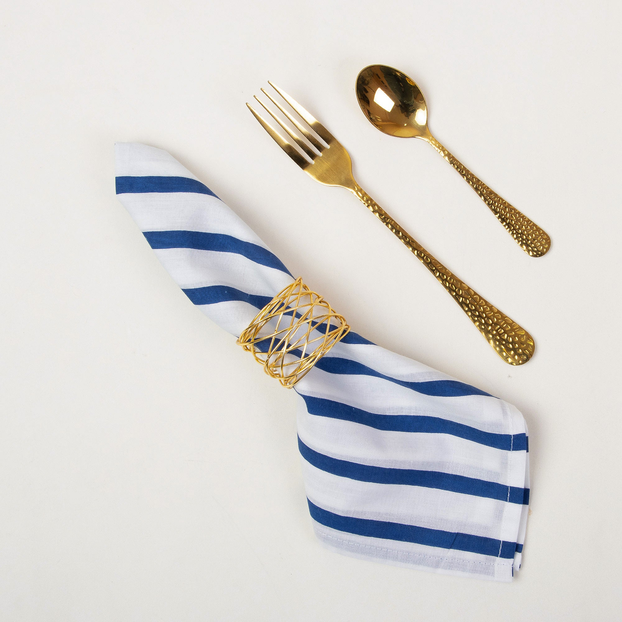 Stirped Hand Block Printed Cotton Reusable Dinner Napkins