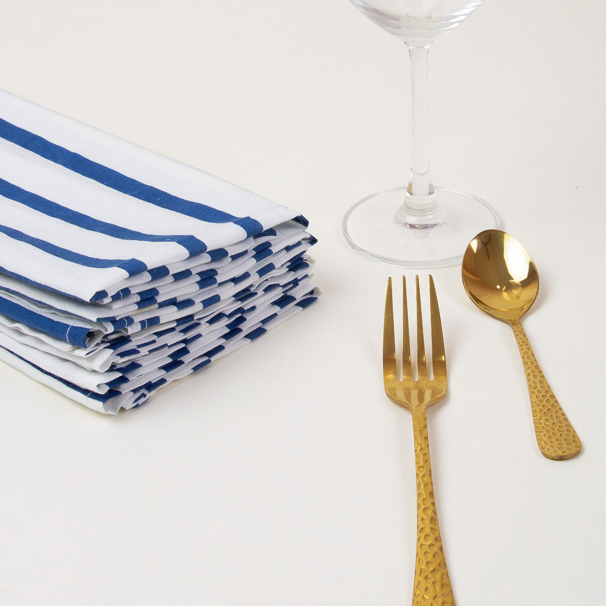 Striped Hand Block Printed Cotton Reusable Dinner Napkins