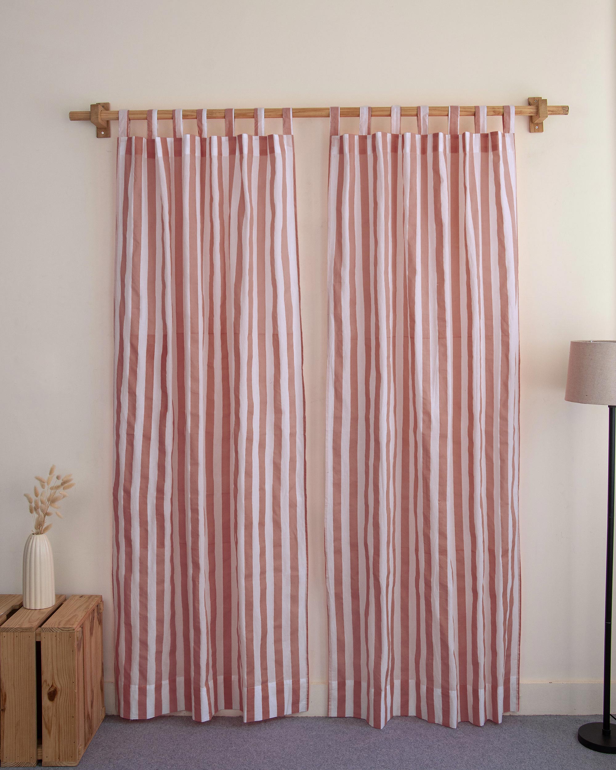 Stripe Block Printed Cotton Curtains Windows