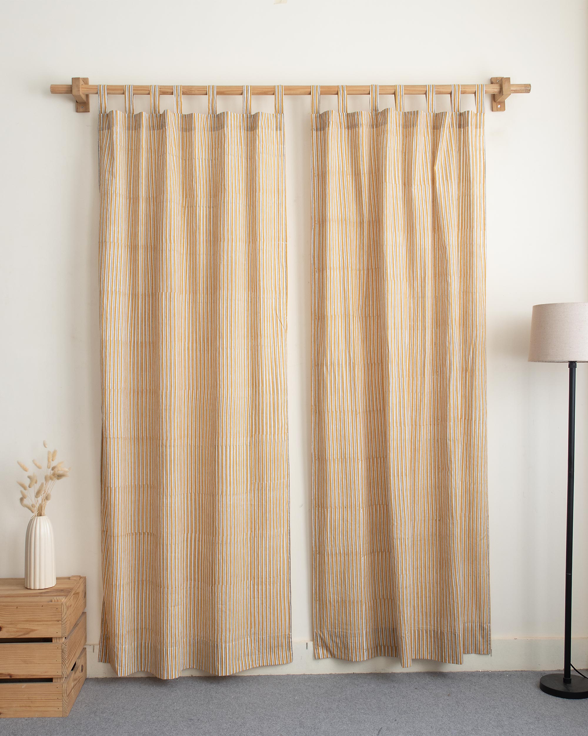 Stripe Block Printed Organic Cotton Curtains in India