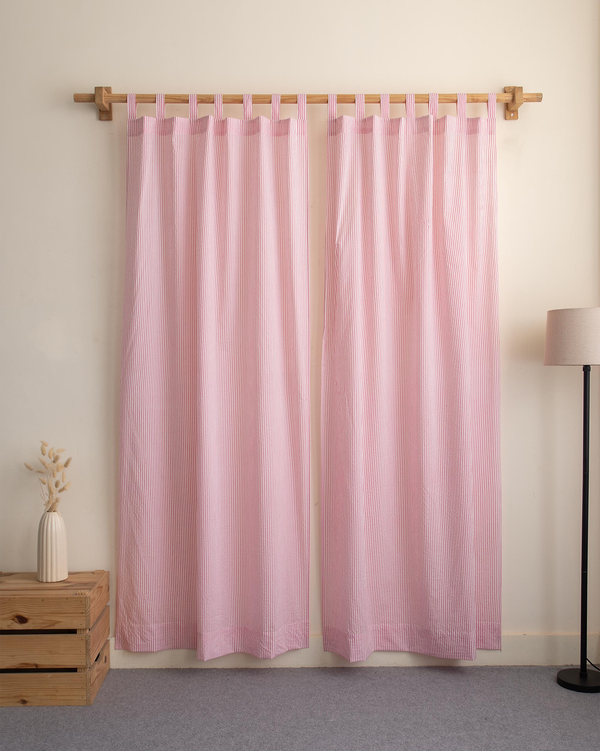 Striped Block Printed Cotton Curtains for Home Decor