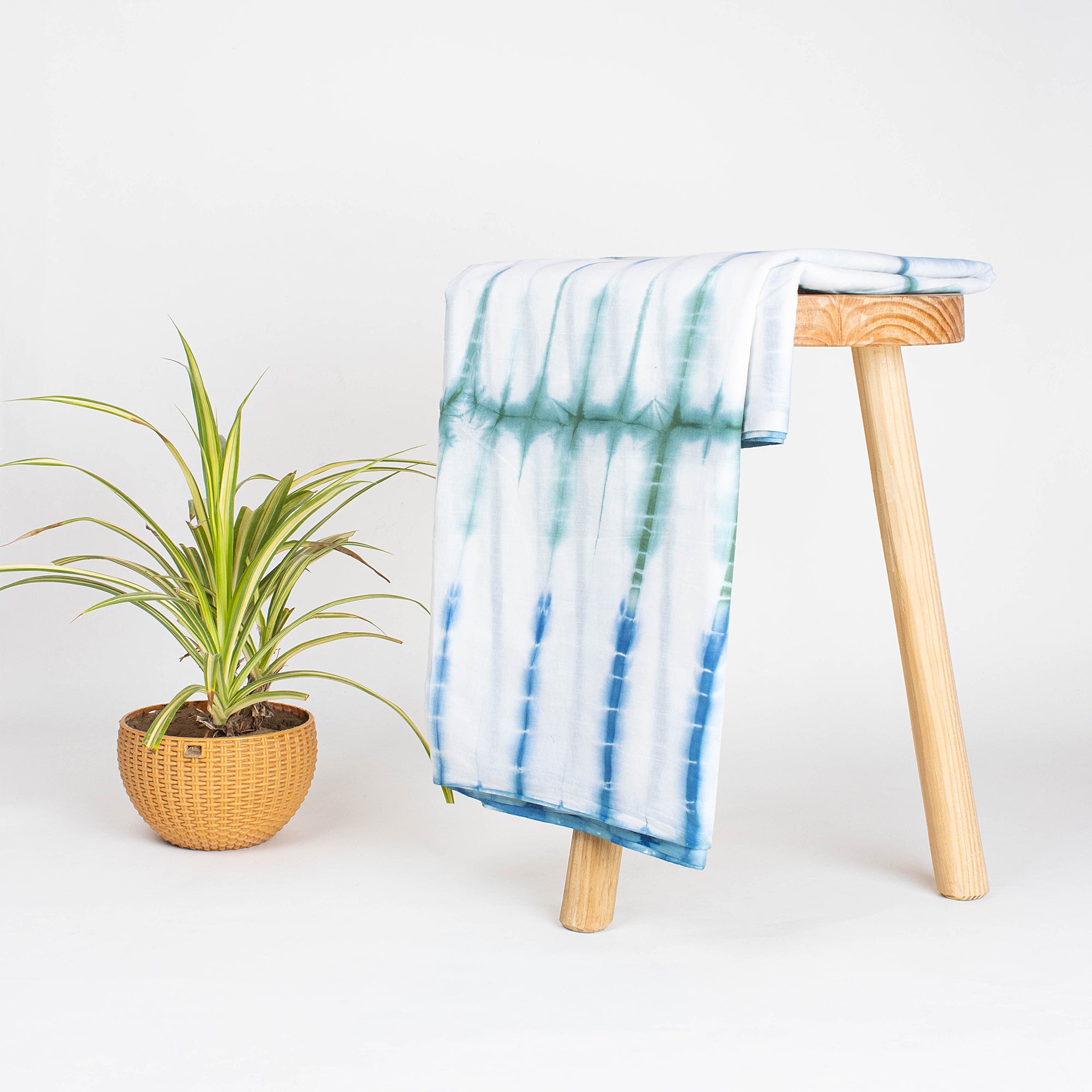 Striped Blue Cotton Tie Dye Shibori Fabric