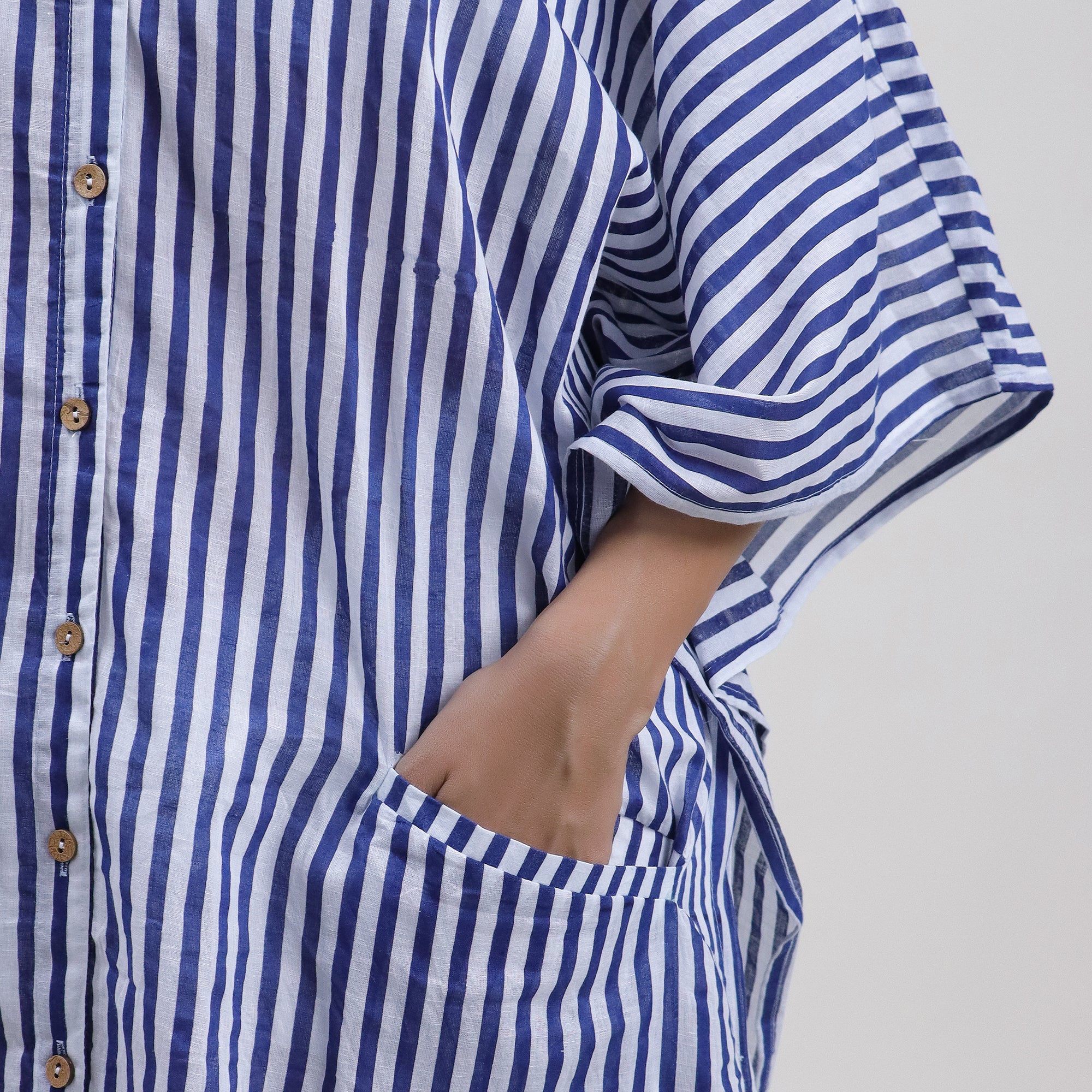 Striped Cotton Blue Kaftan Dress For Ladies