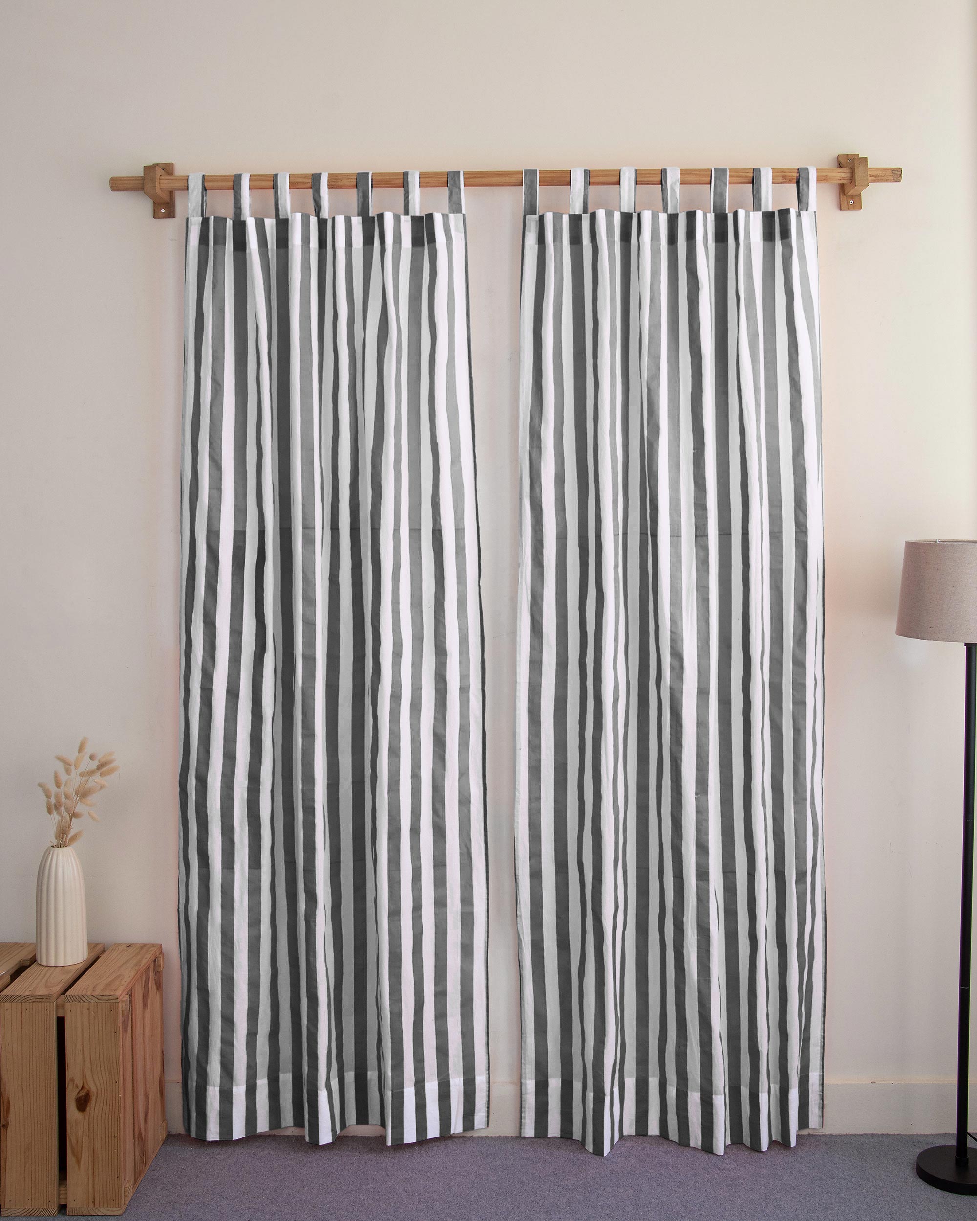 Striped Organic Cotton Block Print Curtains