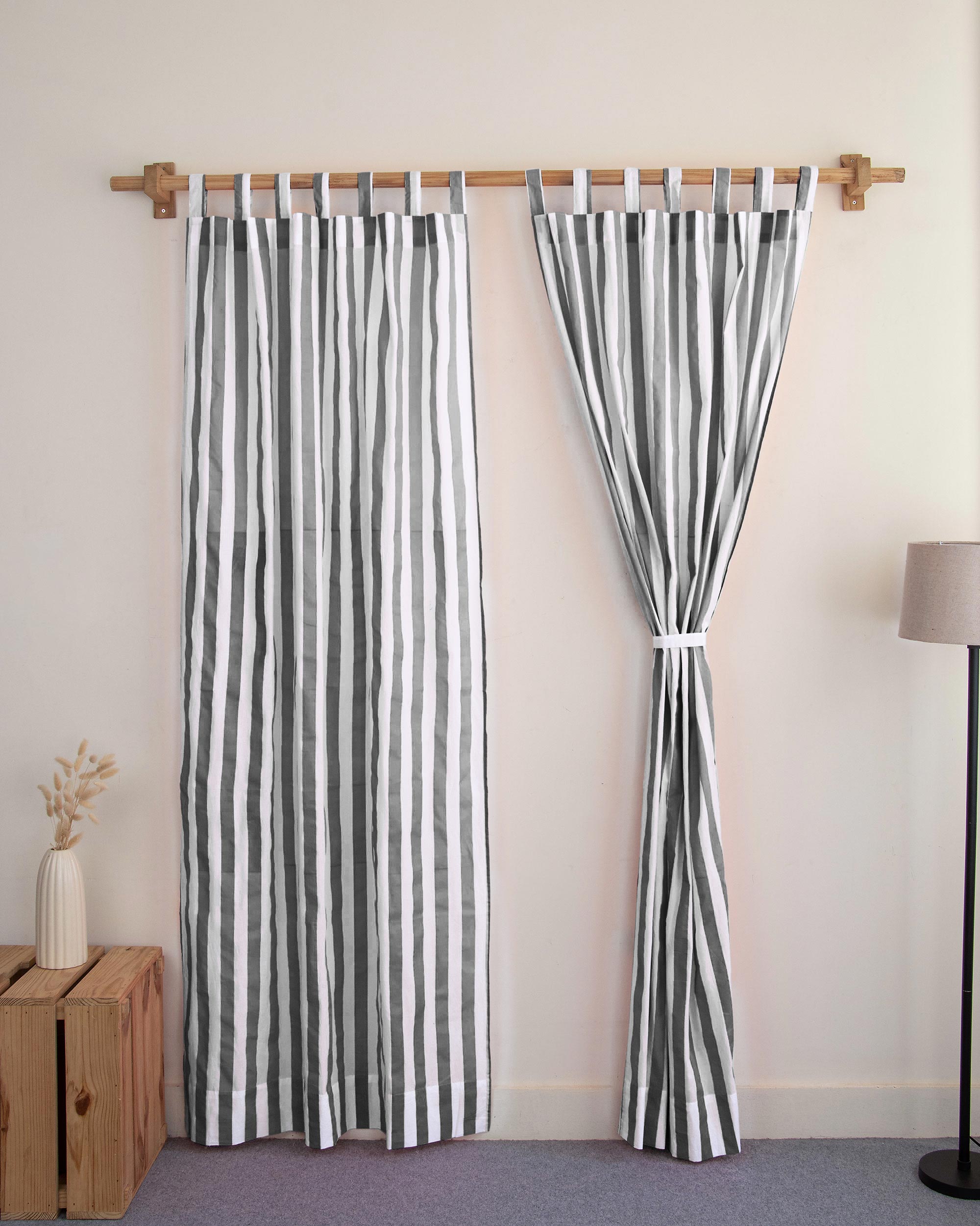 Striped Organic Cotton Block Print Curtains