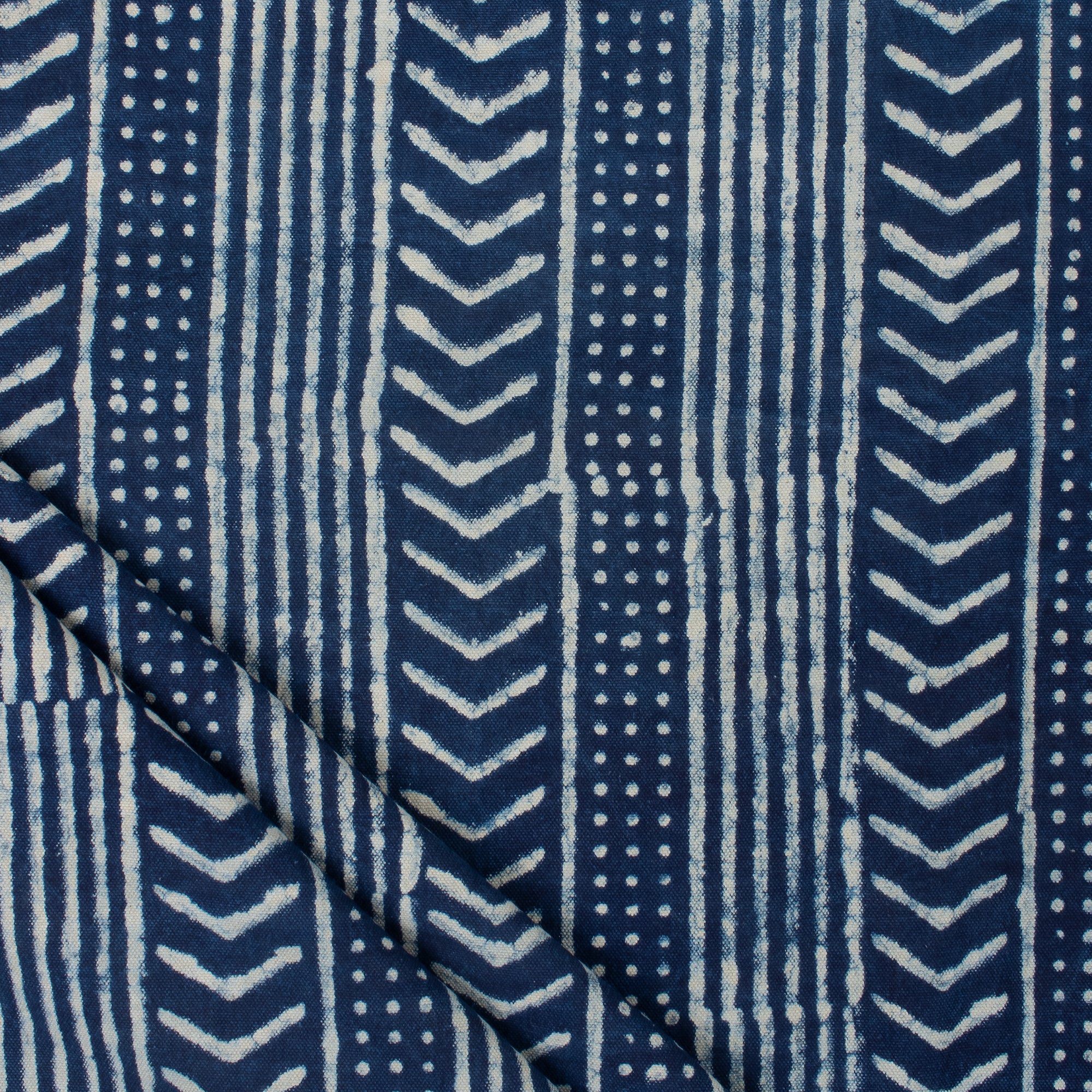 Striped Printed Indigo Duck Canvas Fabric By The Yard