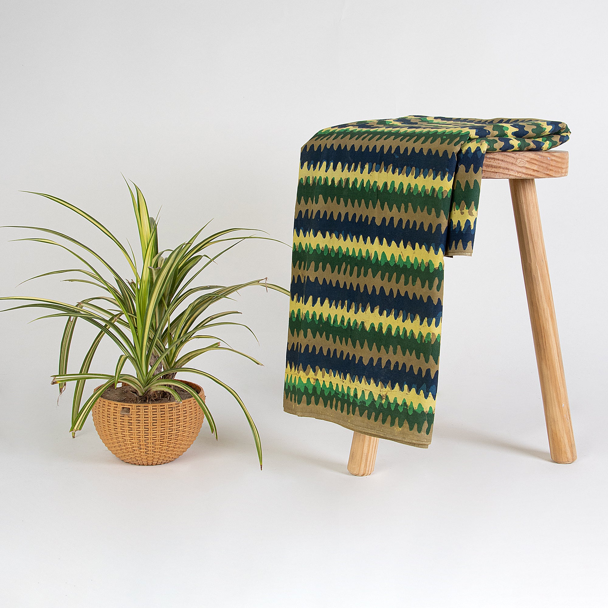 Stripes Hand Block Print Cotton Dabu Fabric