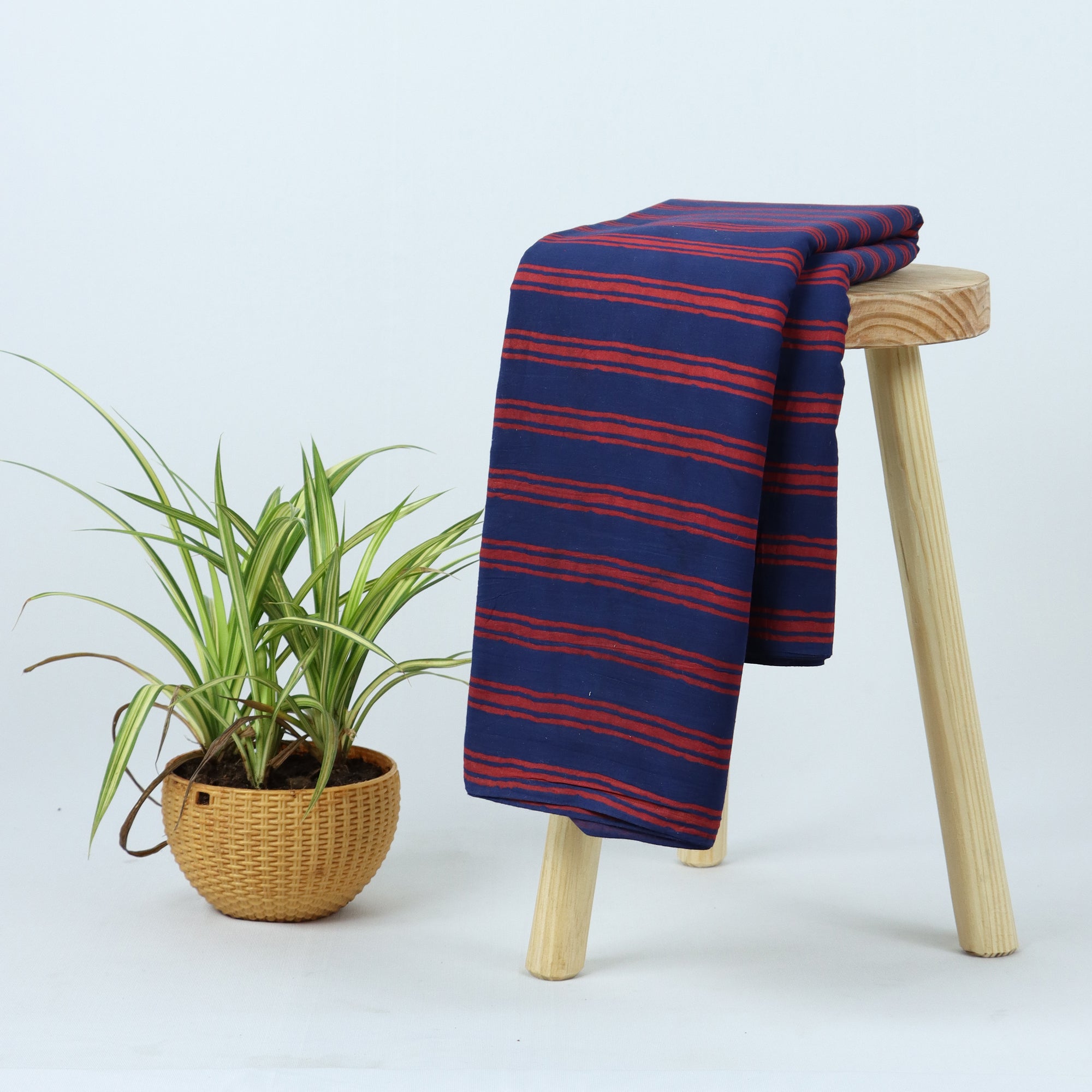 Stripes Hand Block Printed Cotton Dabu Fabric