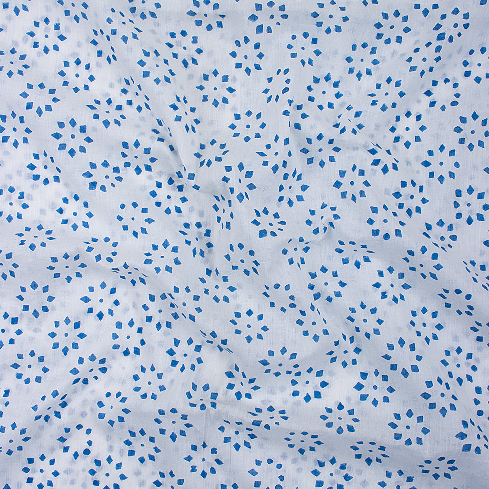 Stunning Blue Floral Hand Block Printed Cotton Fabric