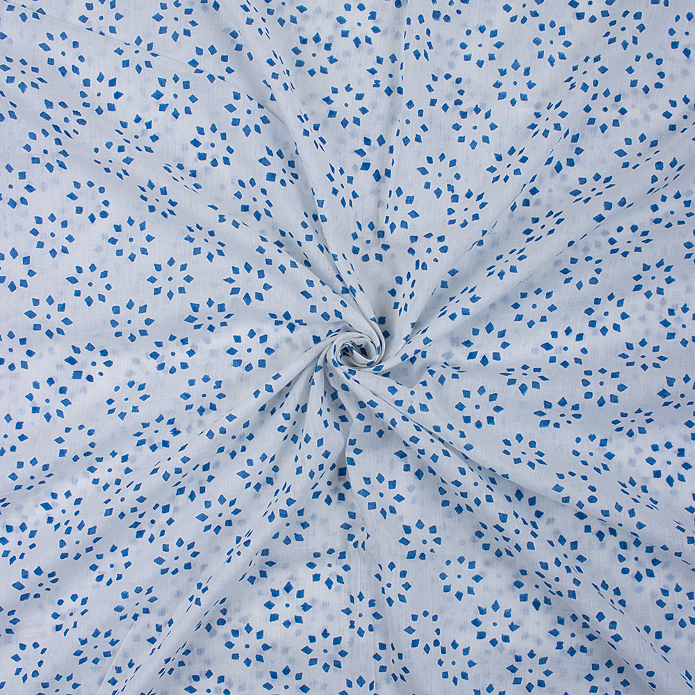Stunning Blue Floral Hand Block Printed Cotton Fabric