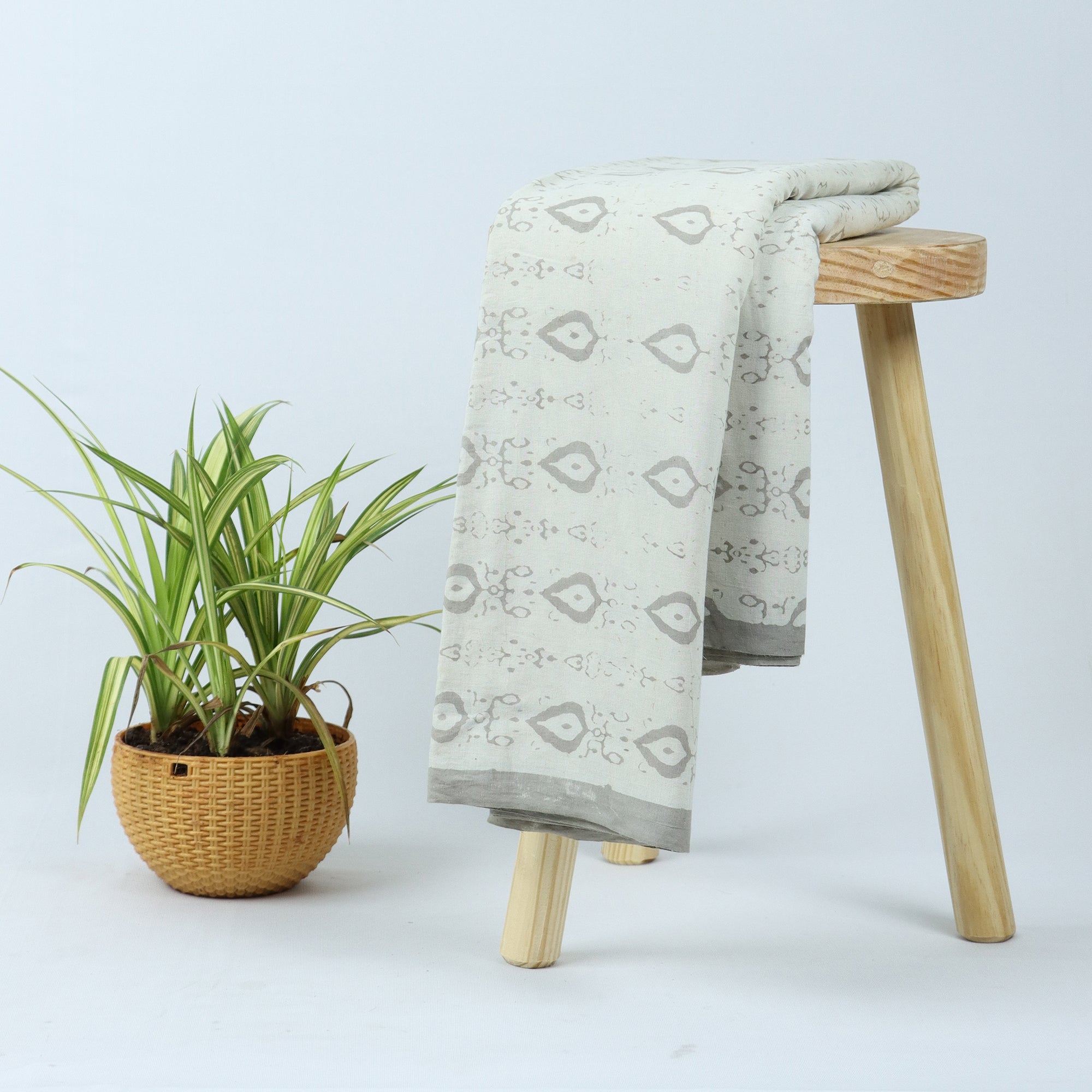 Stylish Gray Leaf Kashish Hand Block Print Fabric
