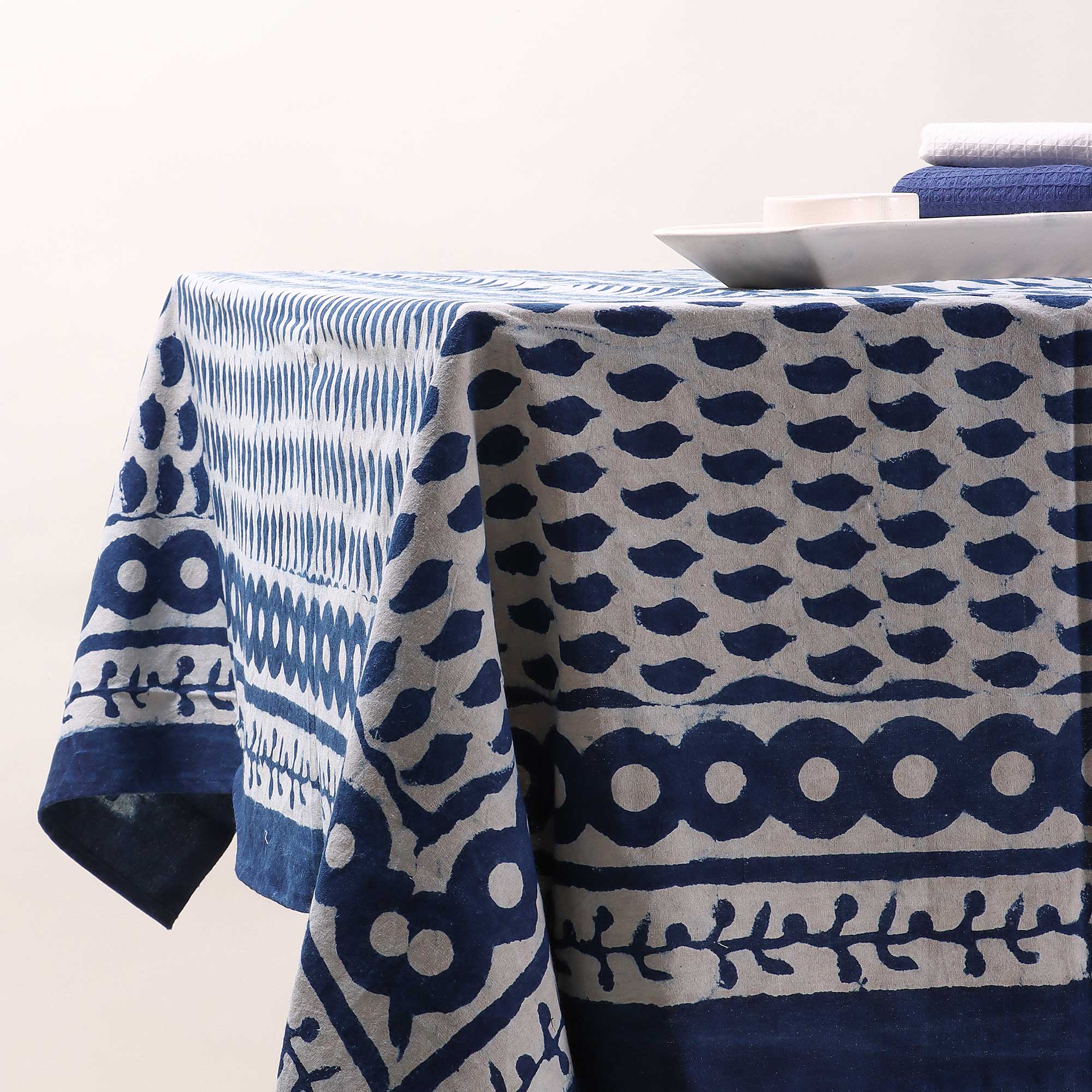 Stylish Leaf Hand Block Printed Dining Table Cover Cloth