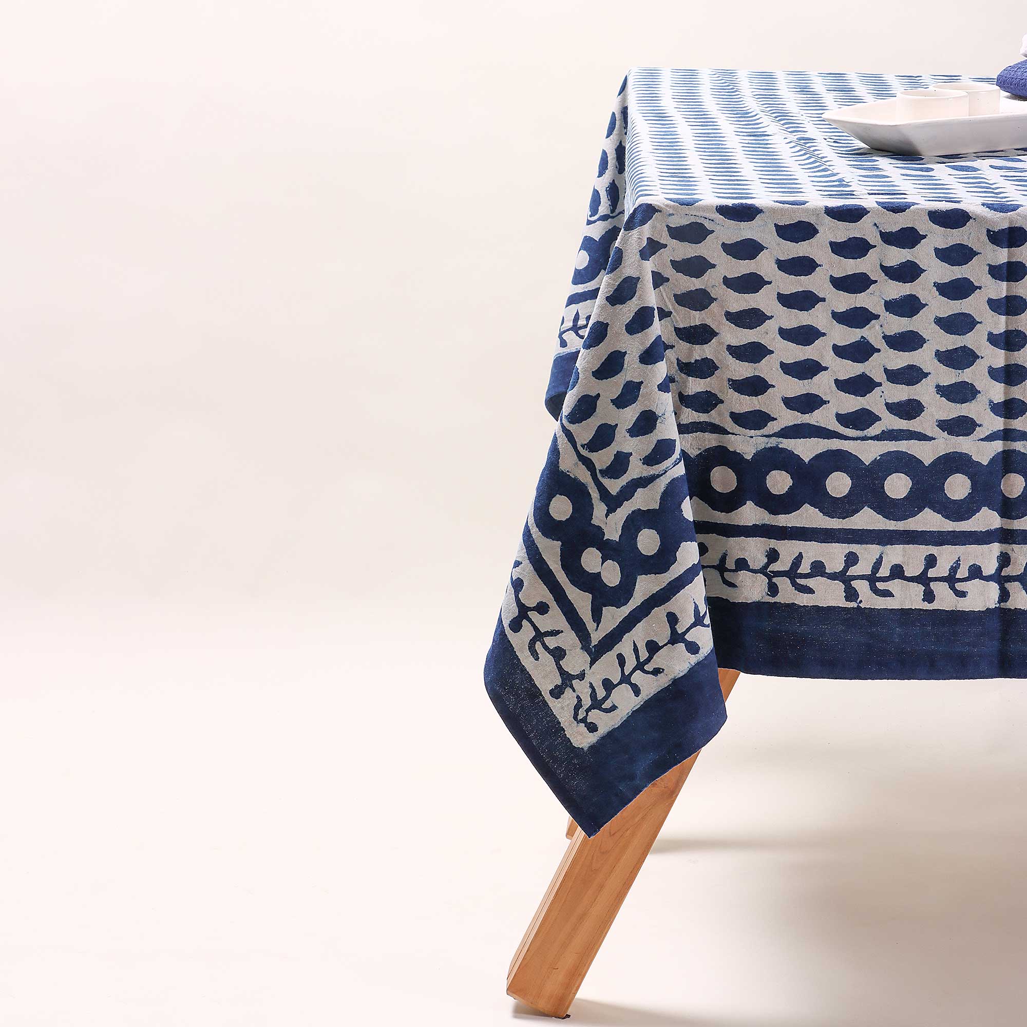 Stylish Leaf Hand Block Printed Dining Table Cover Cloth