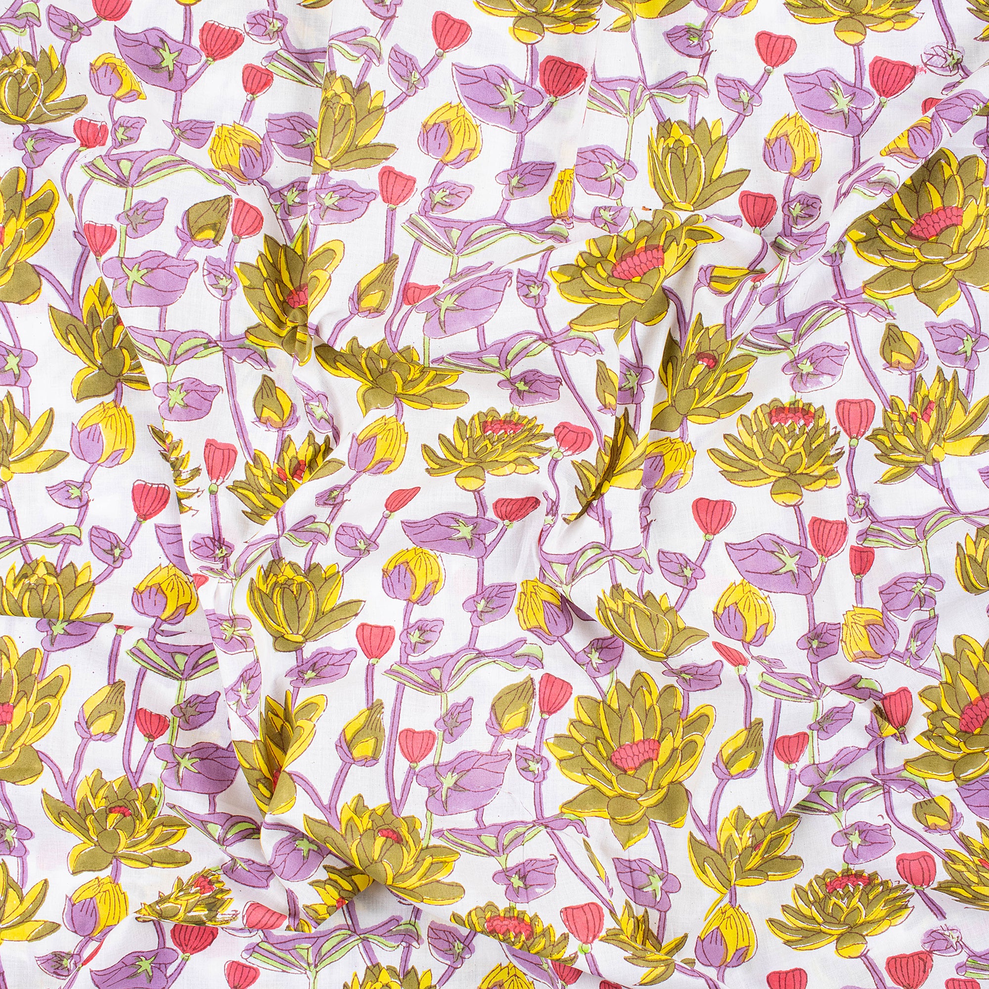 Stylish Multi Floral Hand Block Printed Cotton Fabric