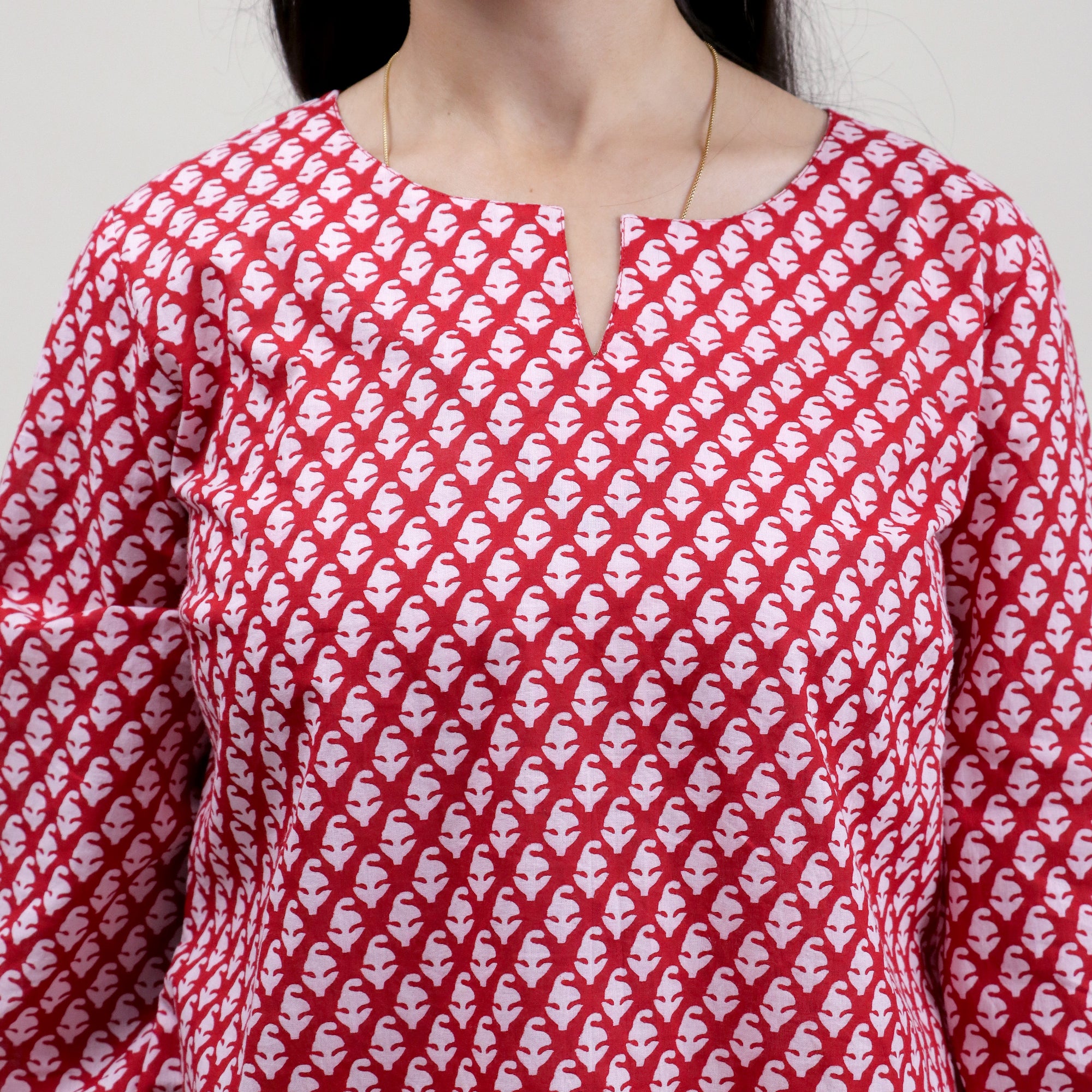 Stylish Red Handmade Cotton Kurtis For Ladies