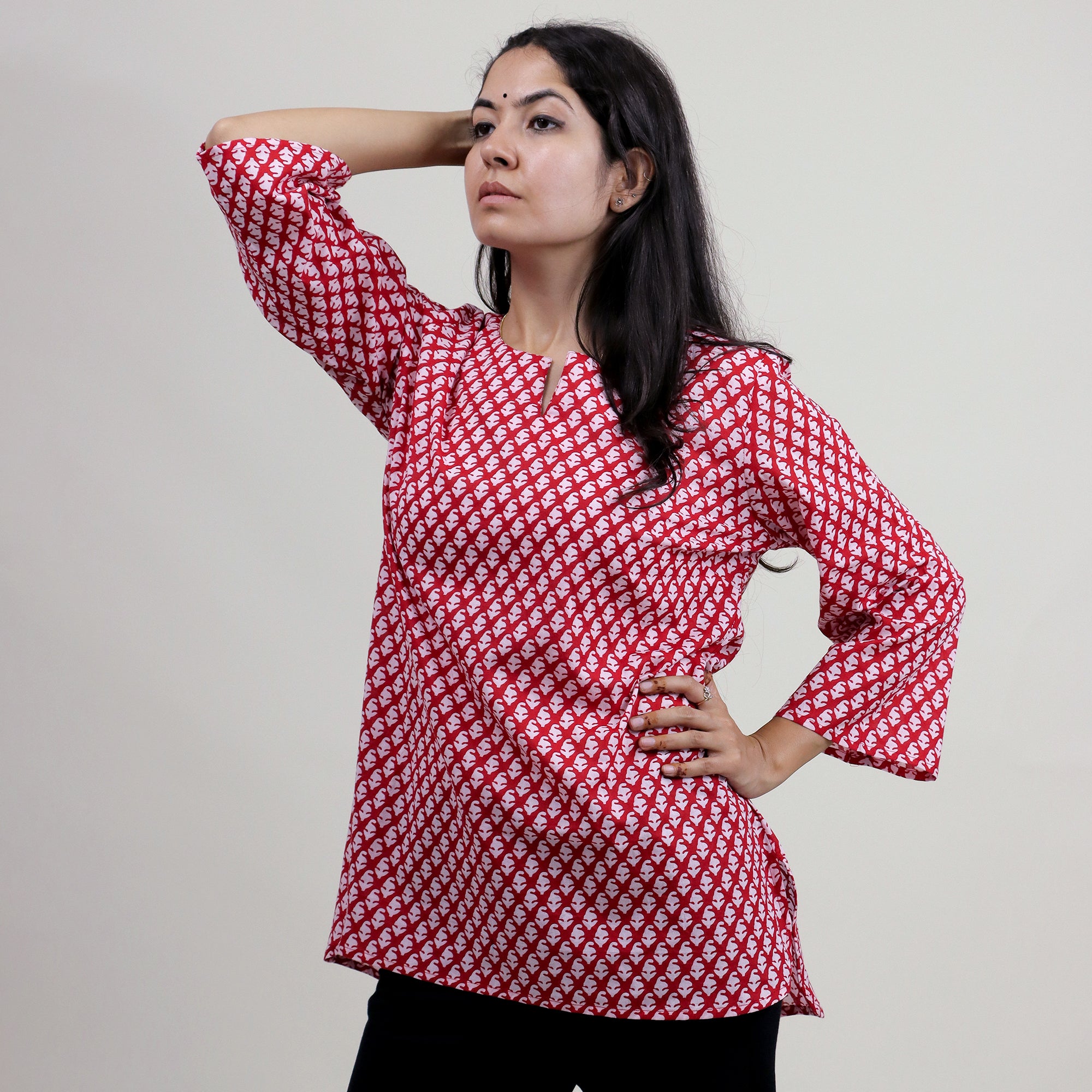 Stylish Red Handmade Cotton Kurtis For Ladies