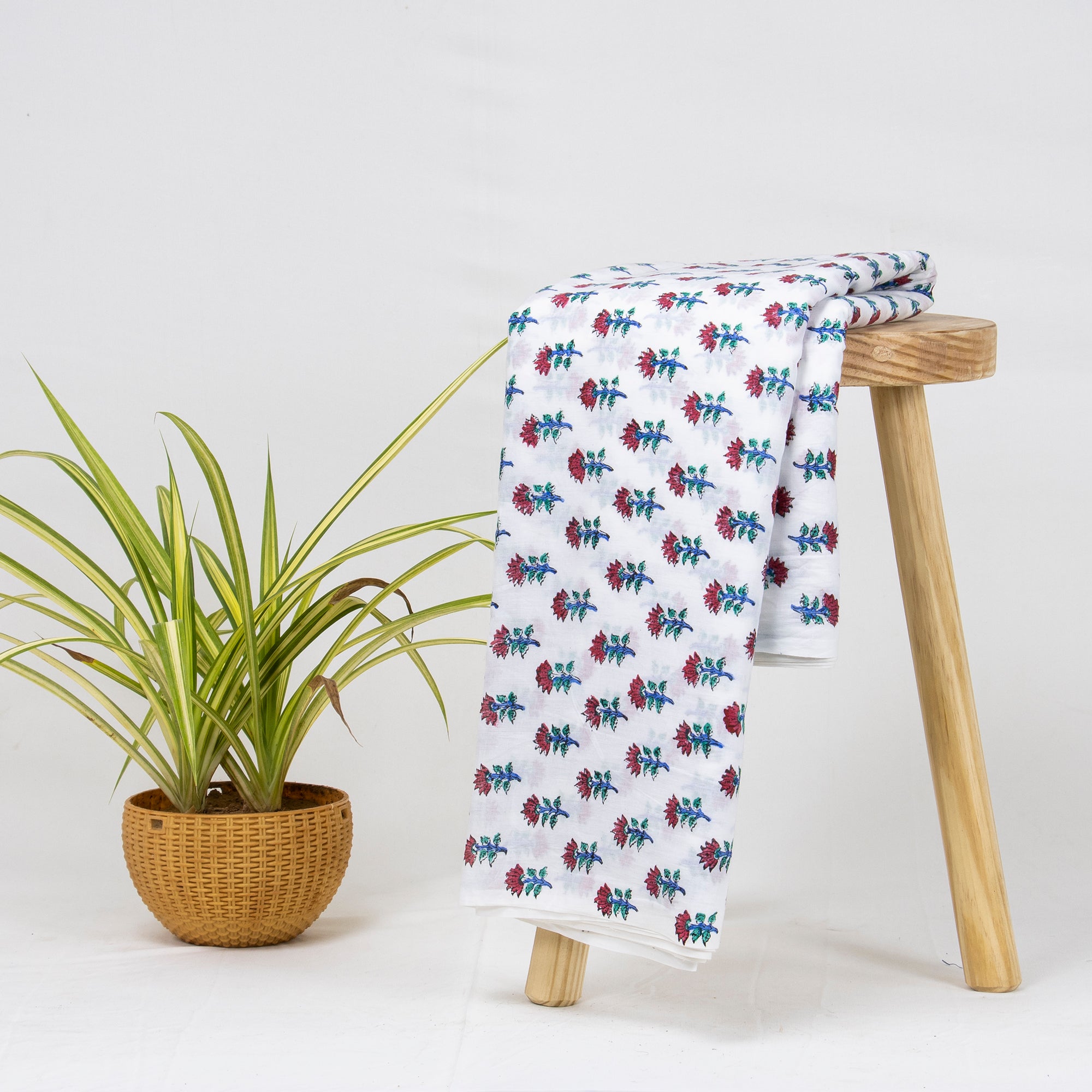 Sustainable Red Floral Hand Block Printed Cotton Fabric