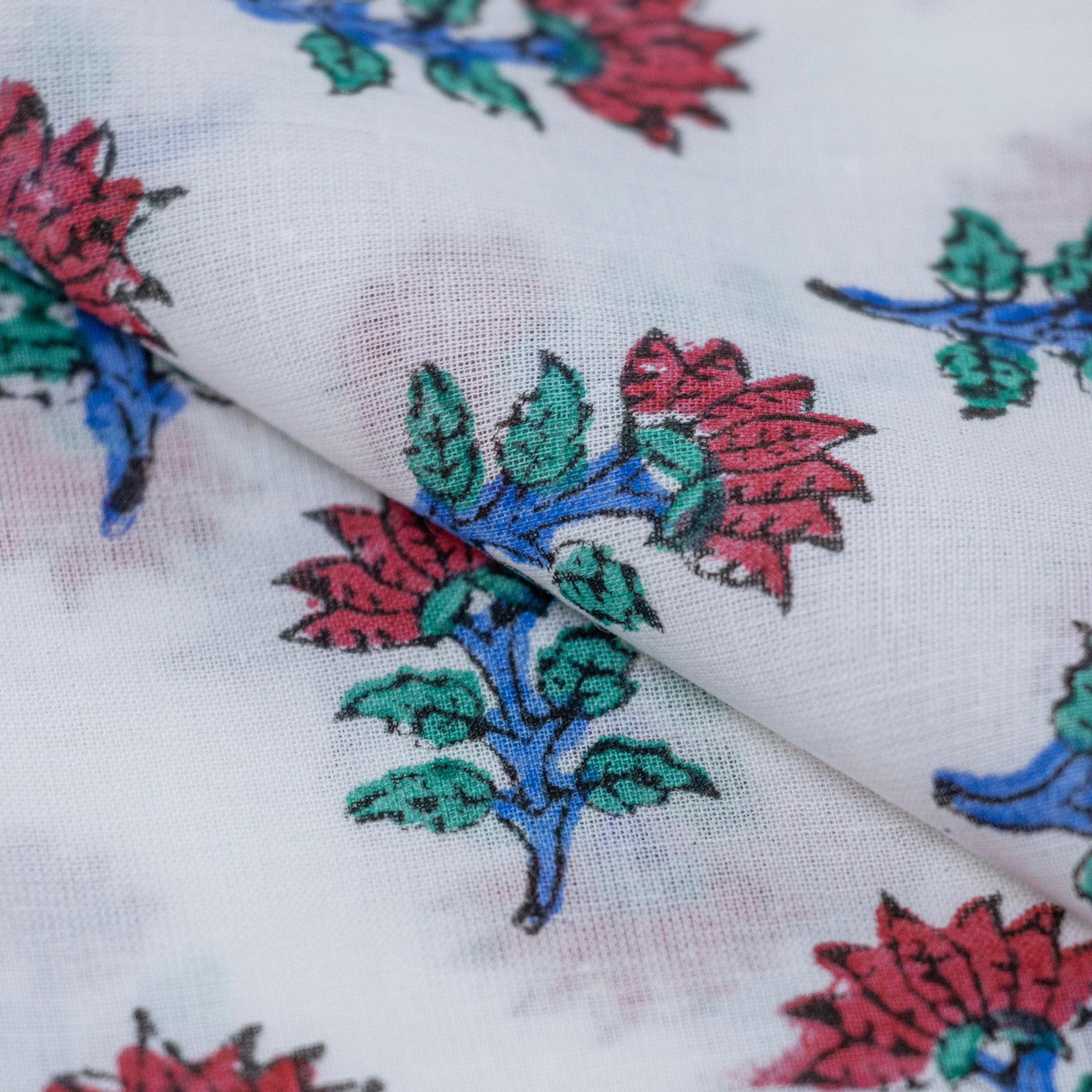 Sustainable Red Floral Hand Block Printed Cotton Fabric