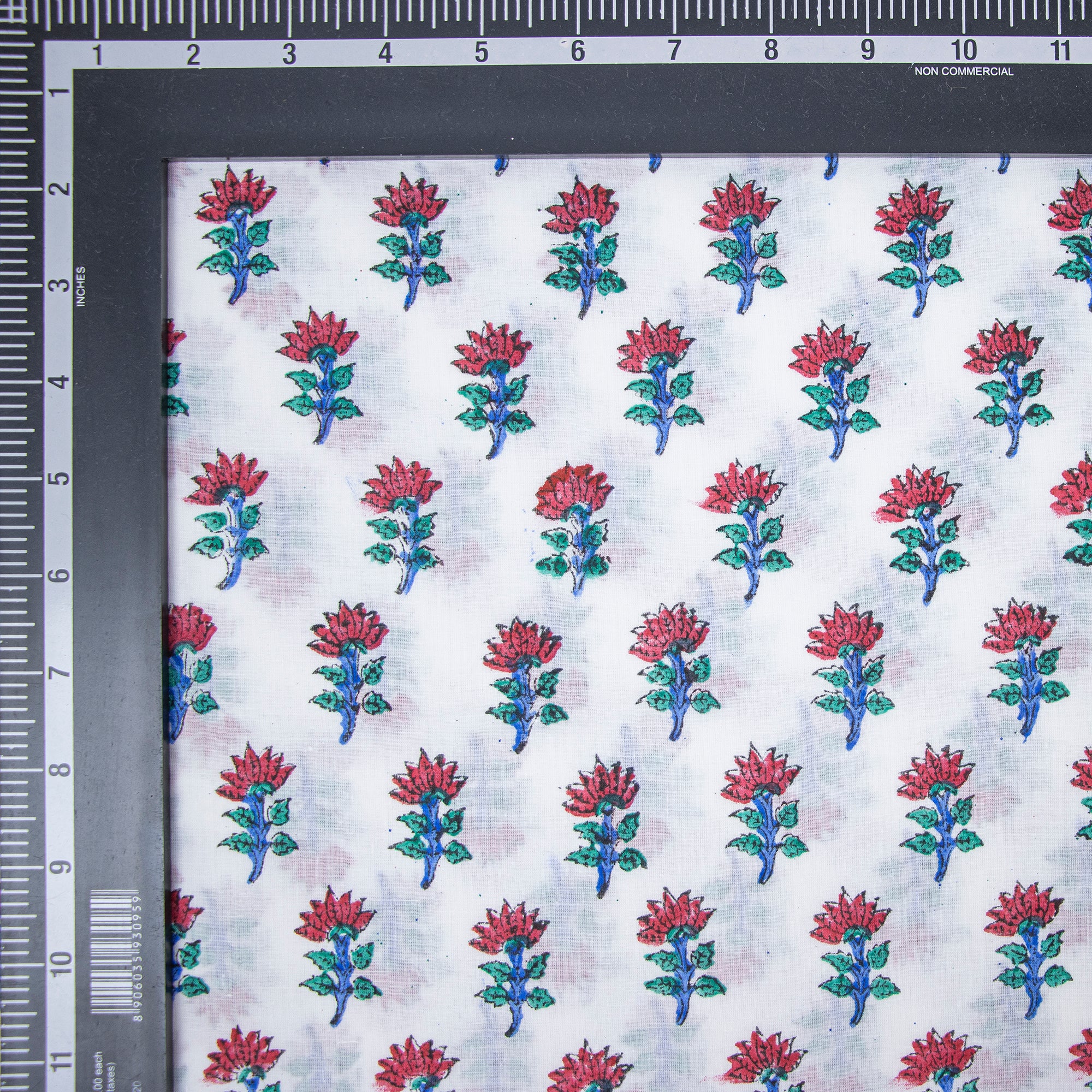 Sustainable Red Floral Hand Block Printed Cotton Fabric