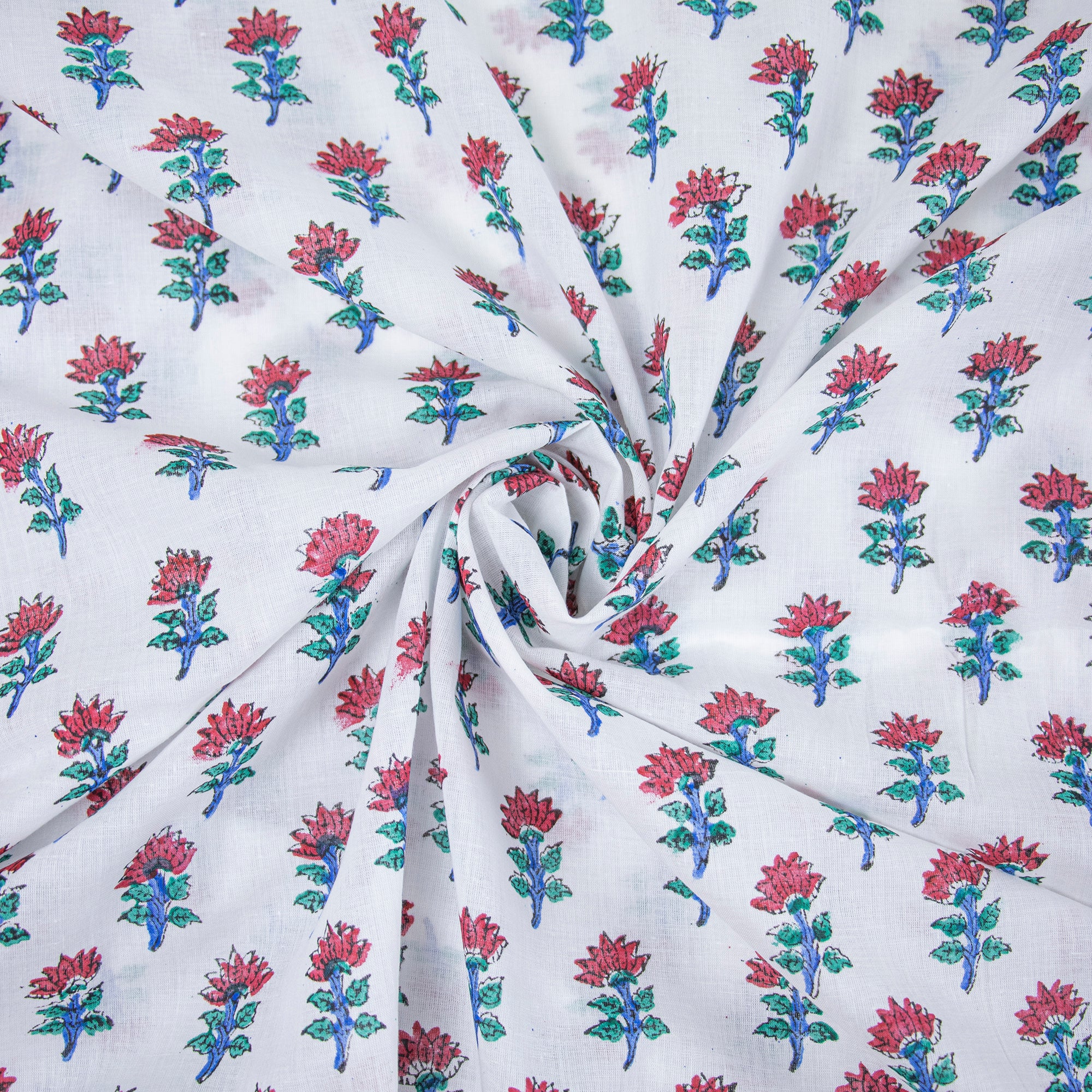 Sustainable Red Floral Hand Block Printed Cotton Fabric