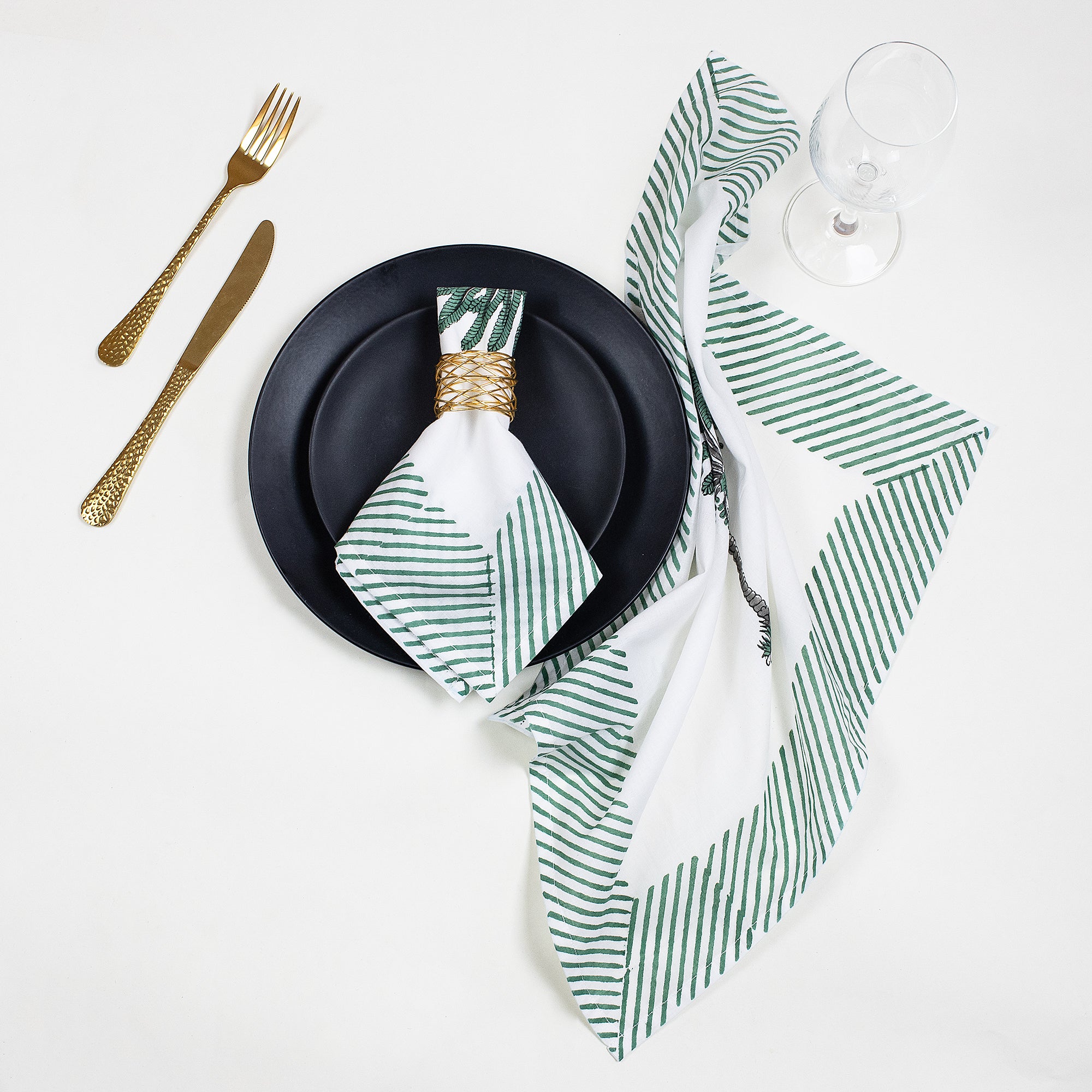 Green Hand Block Printed Dinner Napkins Cloth