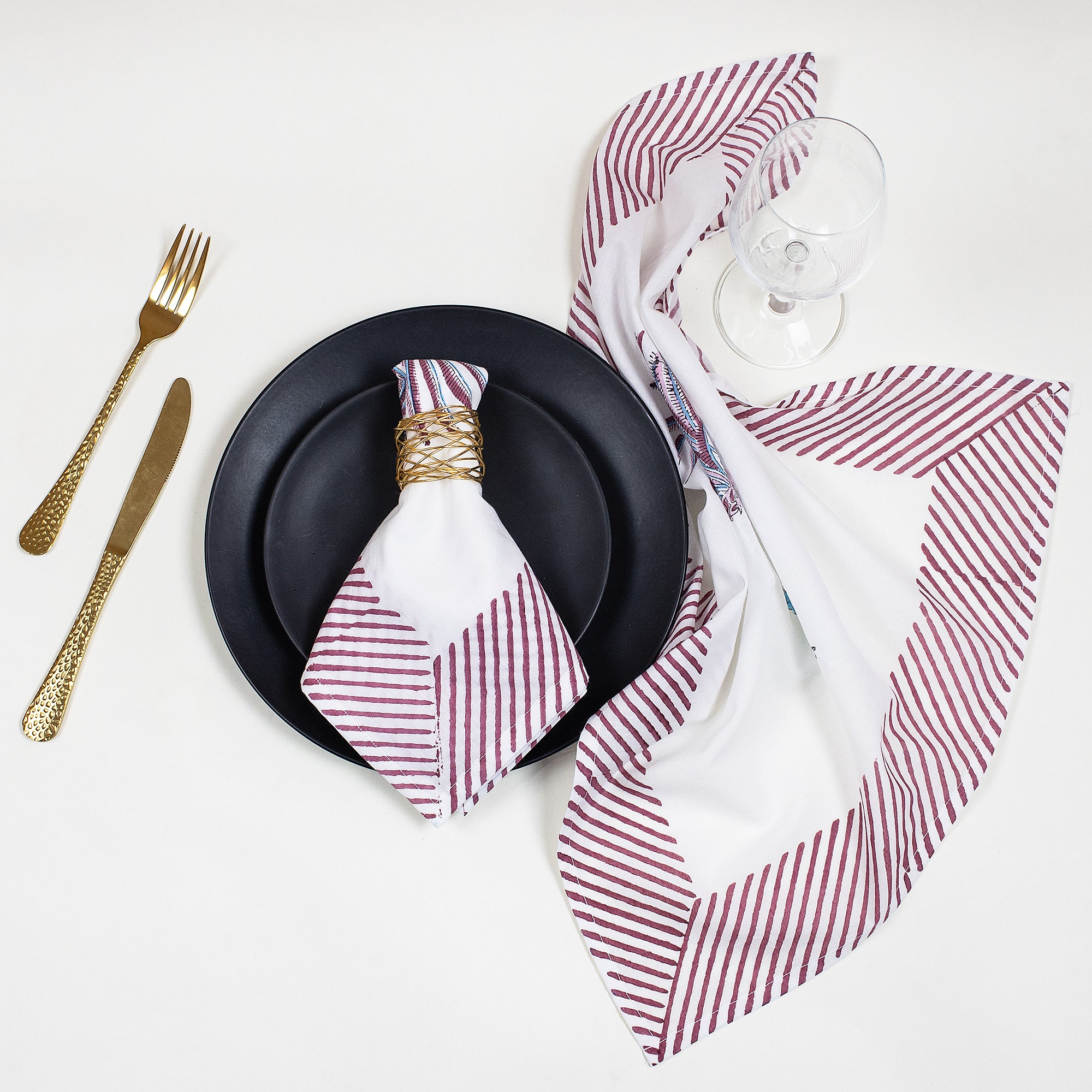 Hand Block Printed Border Dinner Napkin For Party