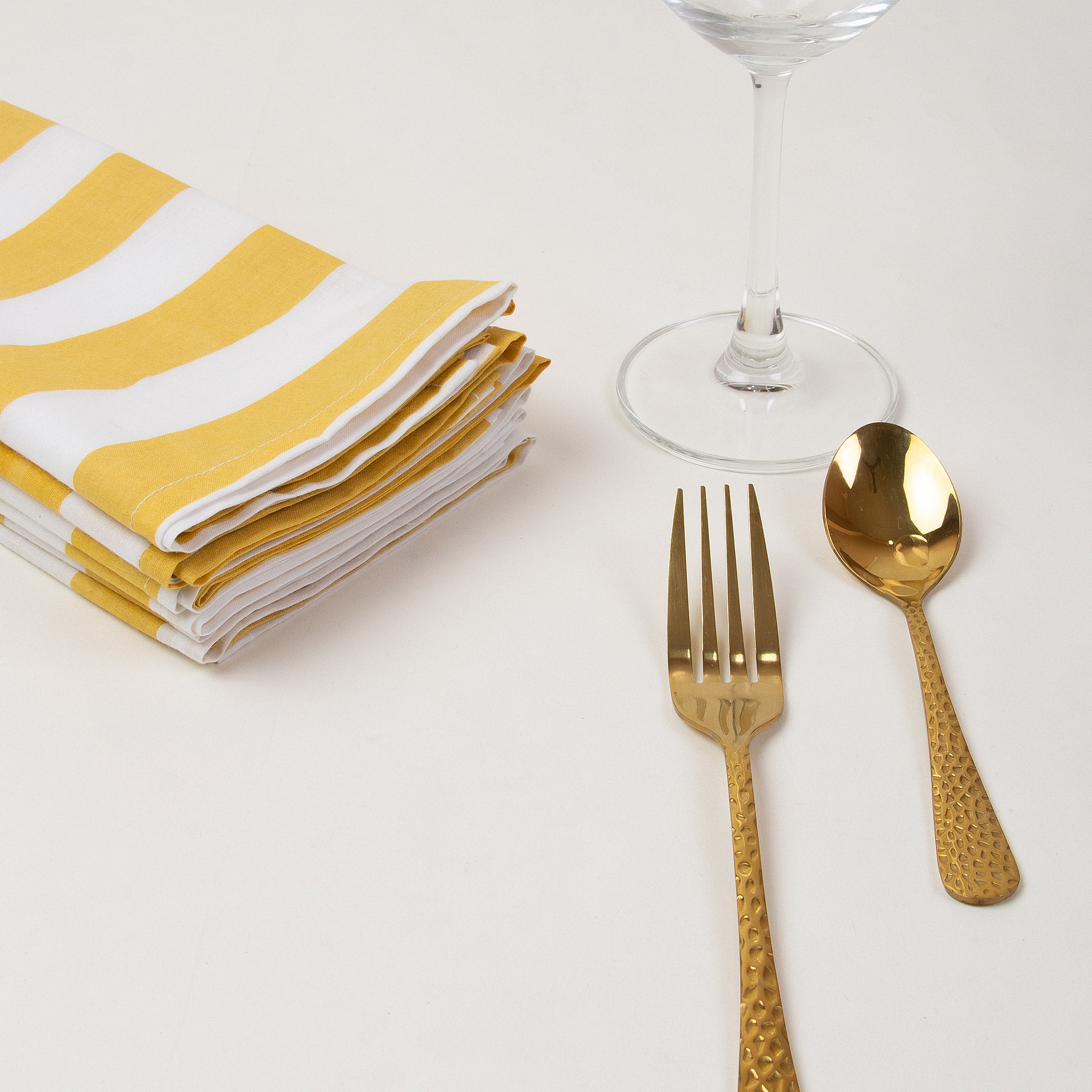 Yellow Striped Hand Block Printed Cotton Napkin Cloth
