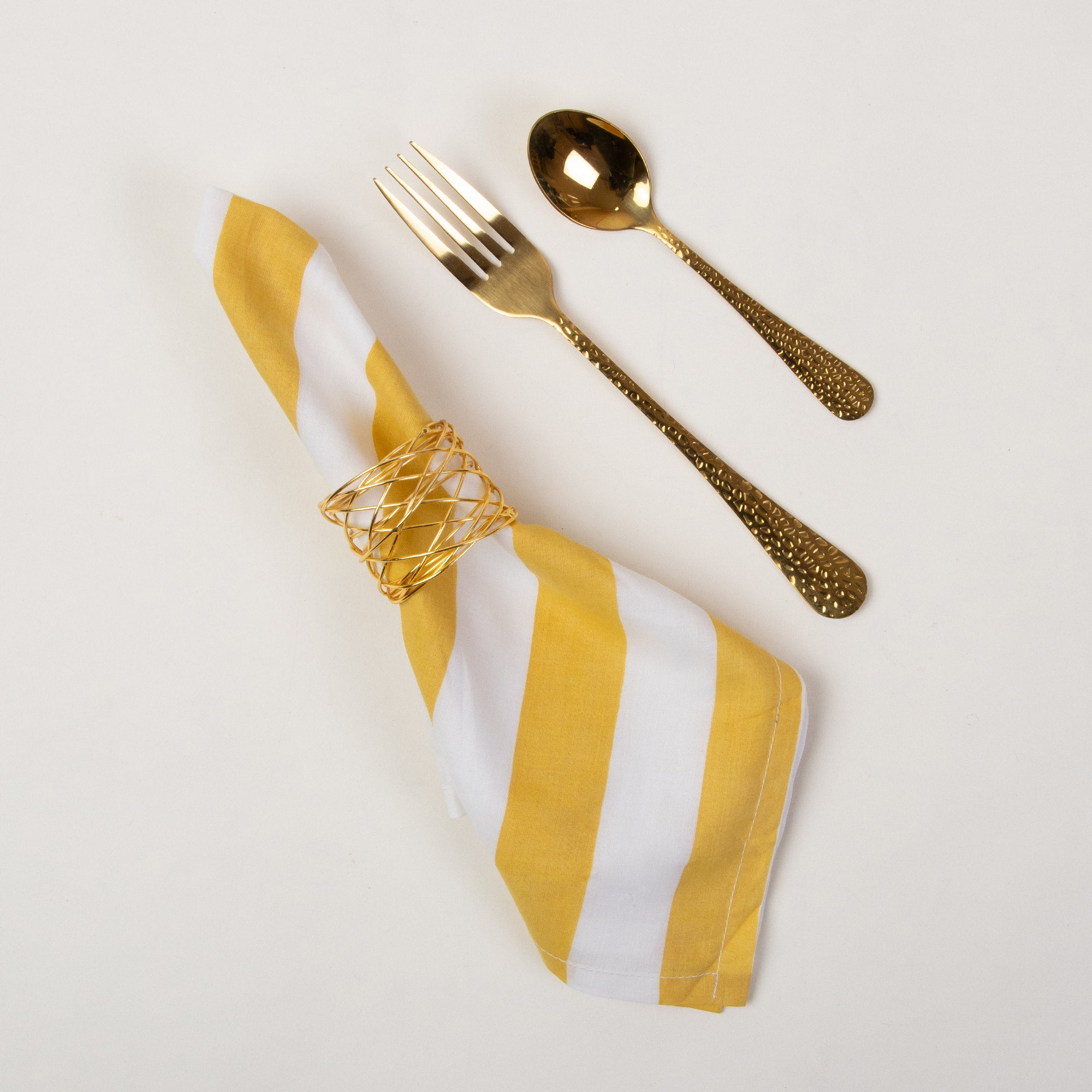Yellow Striped Hand Block Printed Cotton Napkin Cloth
