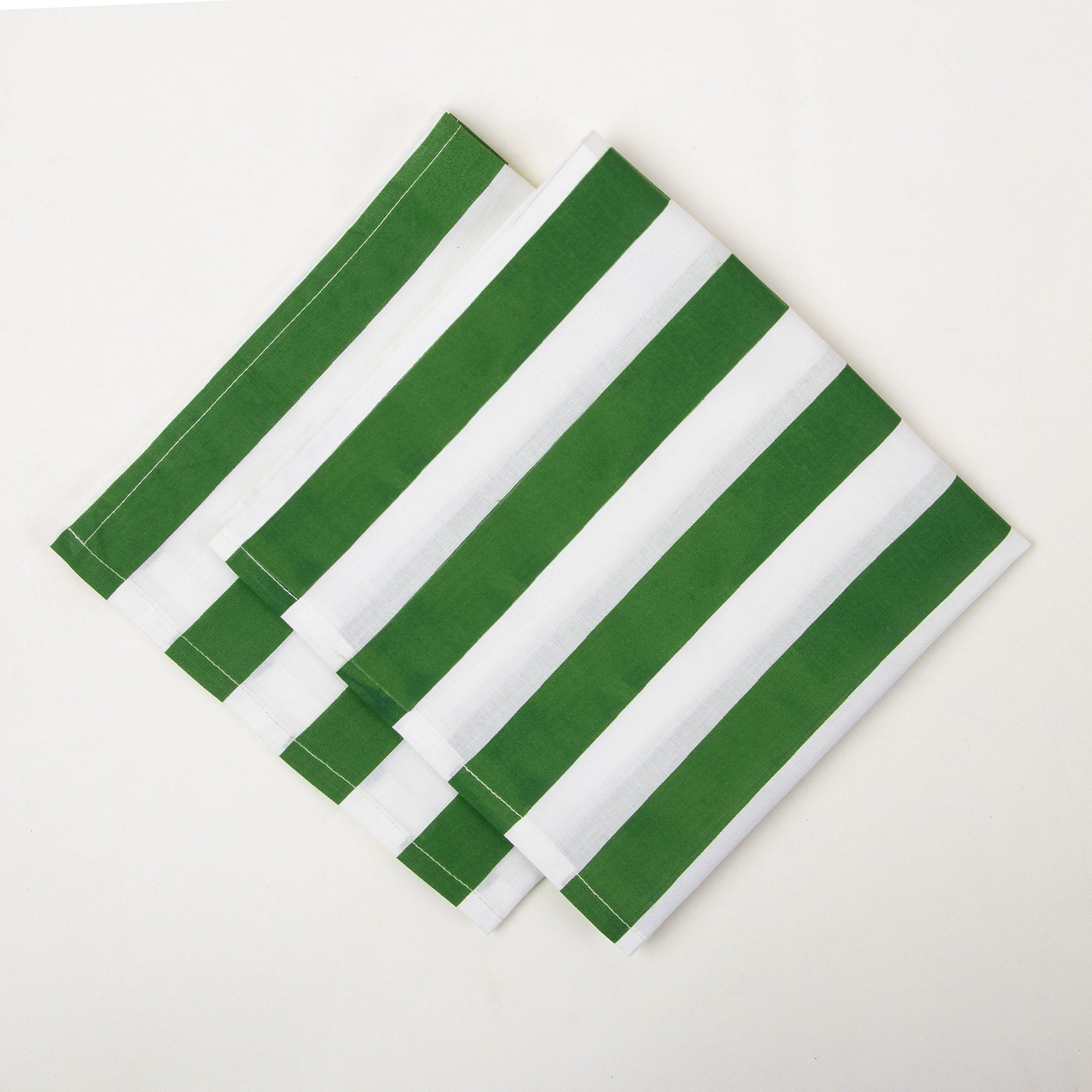 Indian Green Striped Hand Block Printed Dinner Napkin Cloth Reusable