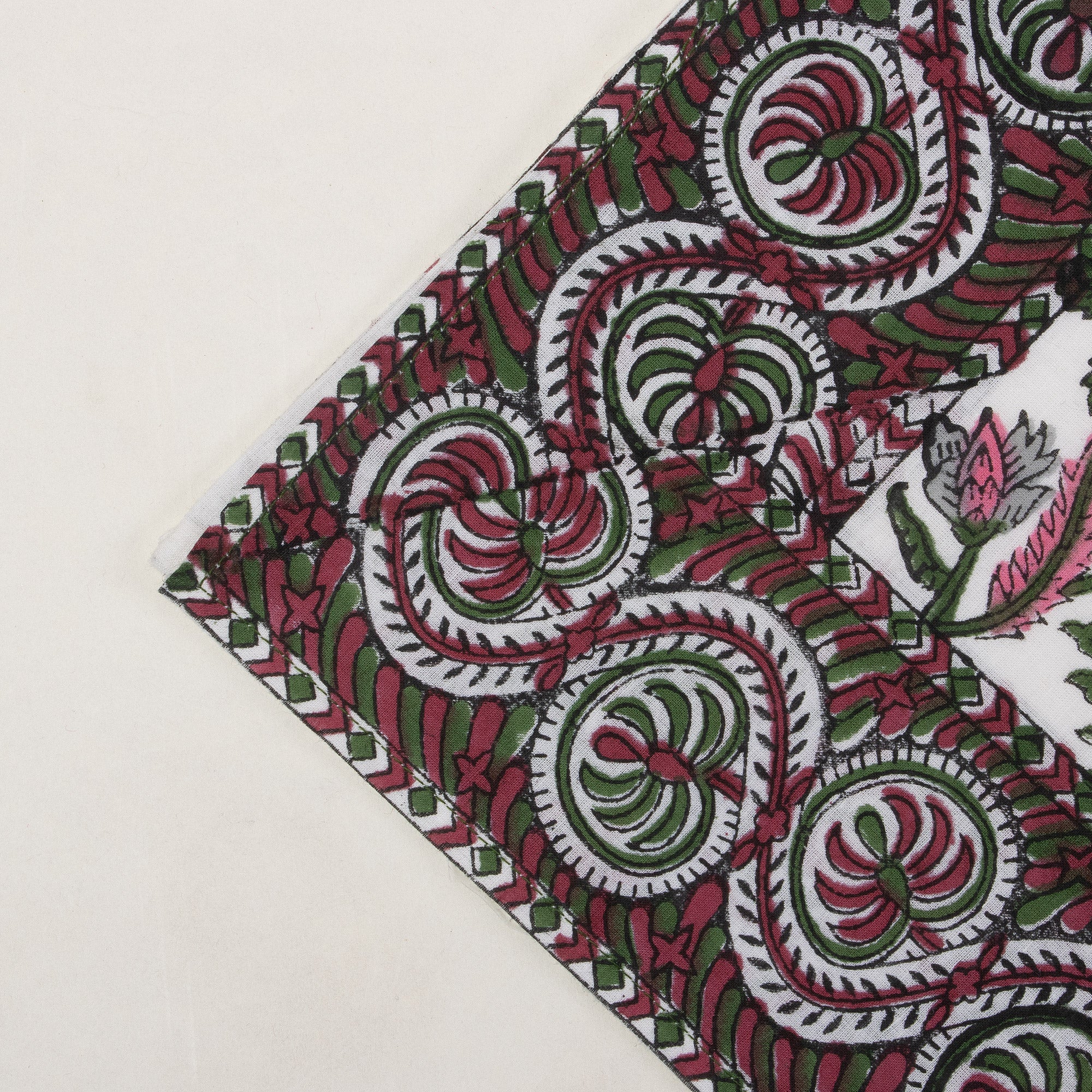 Sustainable Cotton Red Floral Border Napkin Cloth