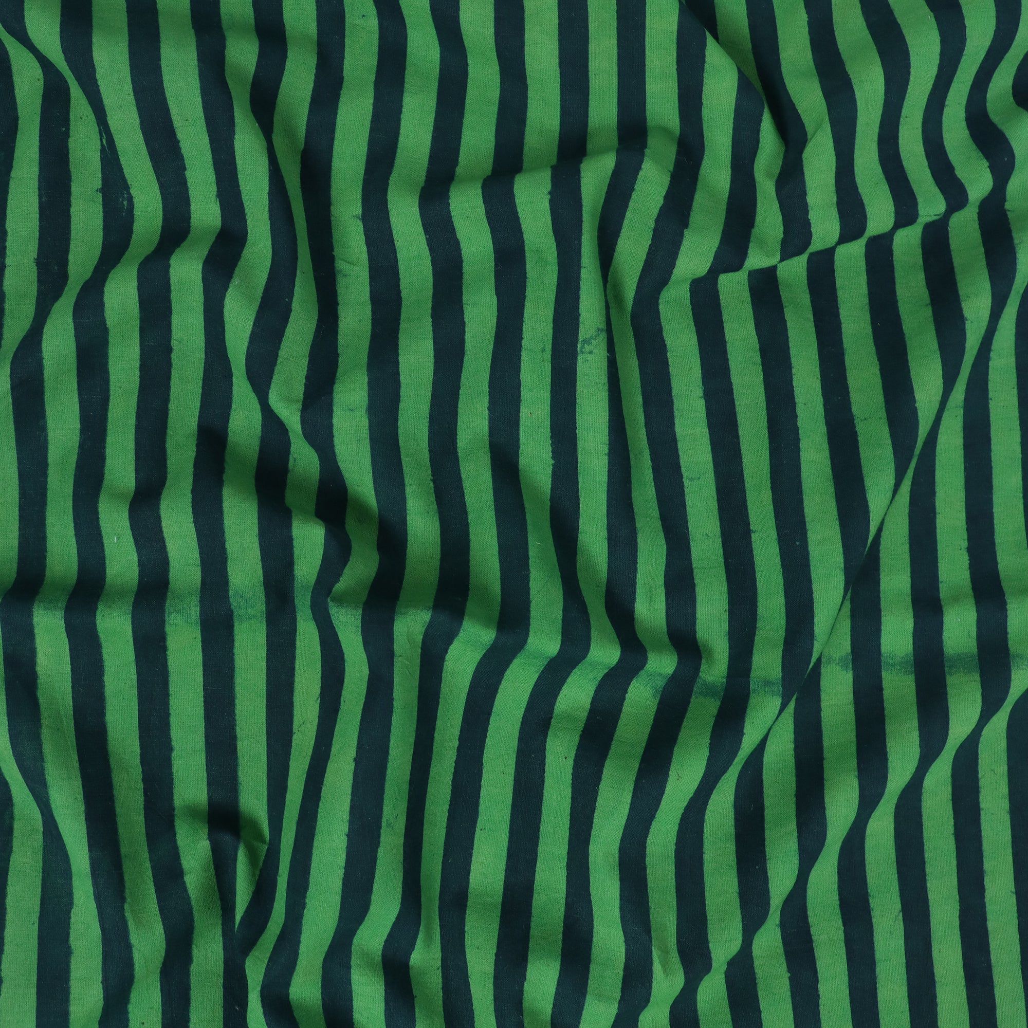 Trendy Dabu Green Striped Indian Hand Block Print Fabric