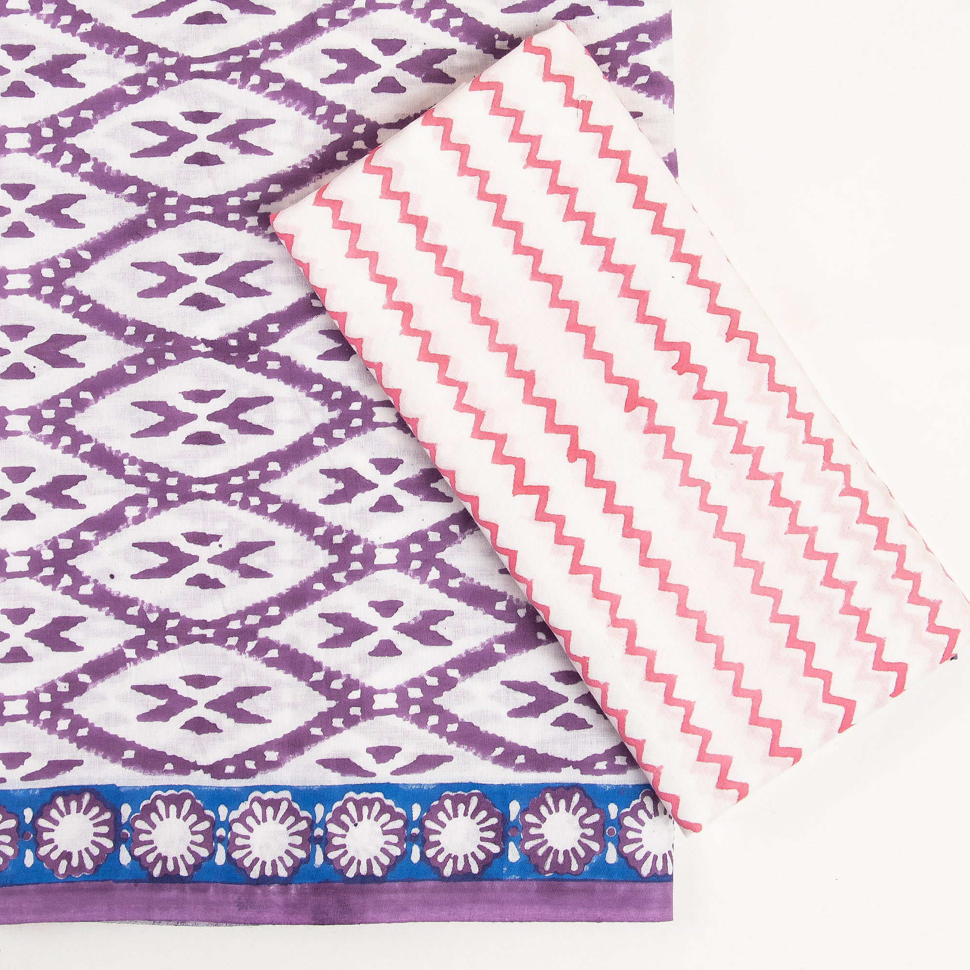 Hand Block Blue Design Cotton Suit with Kota Dupatta