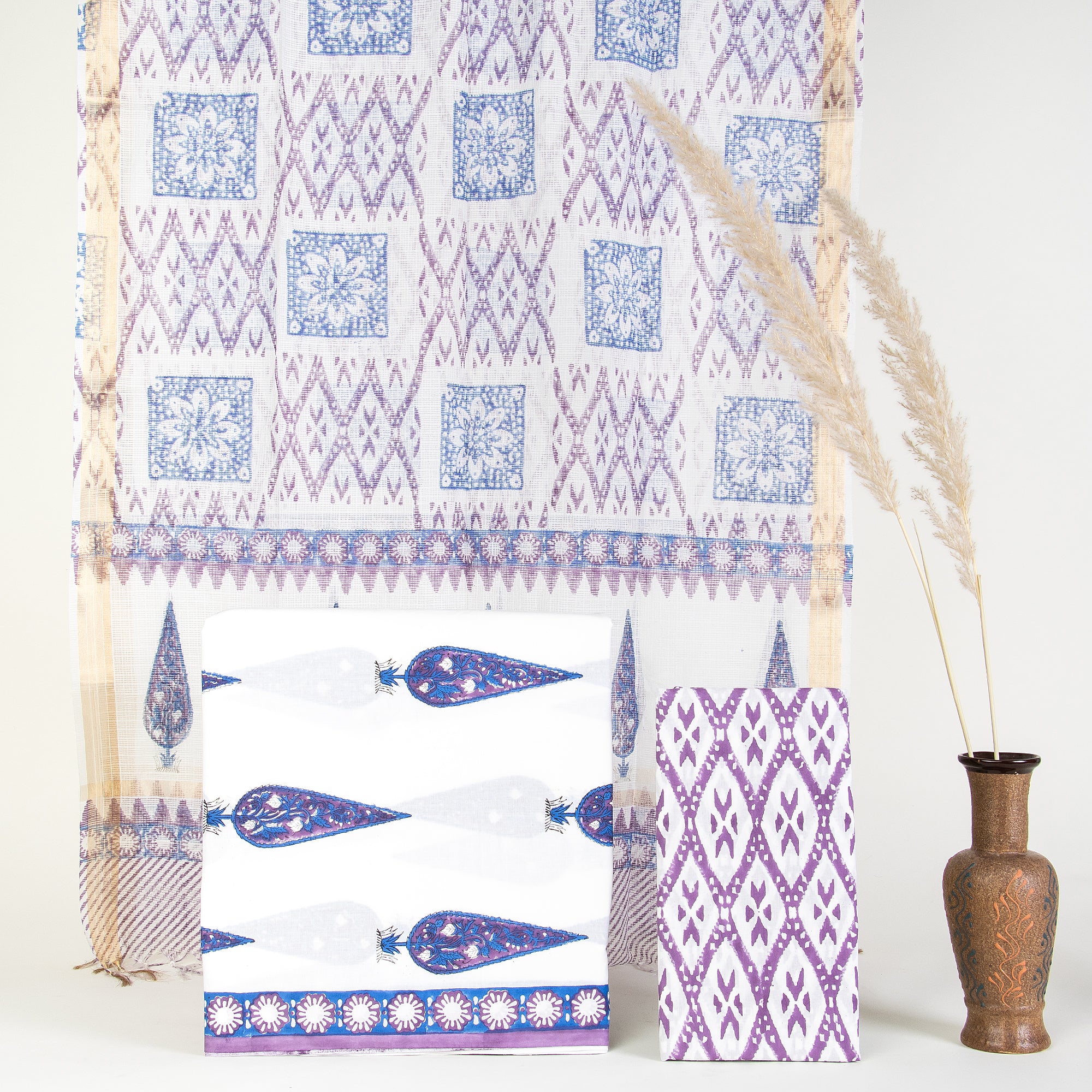 Leaf Print Hand Block Kota Dupatta & Unstitched Cotton Suits Online