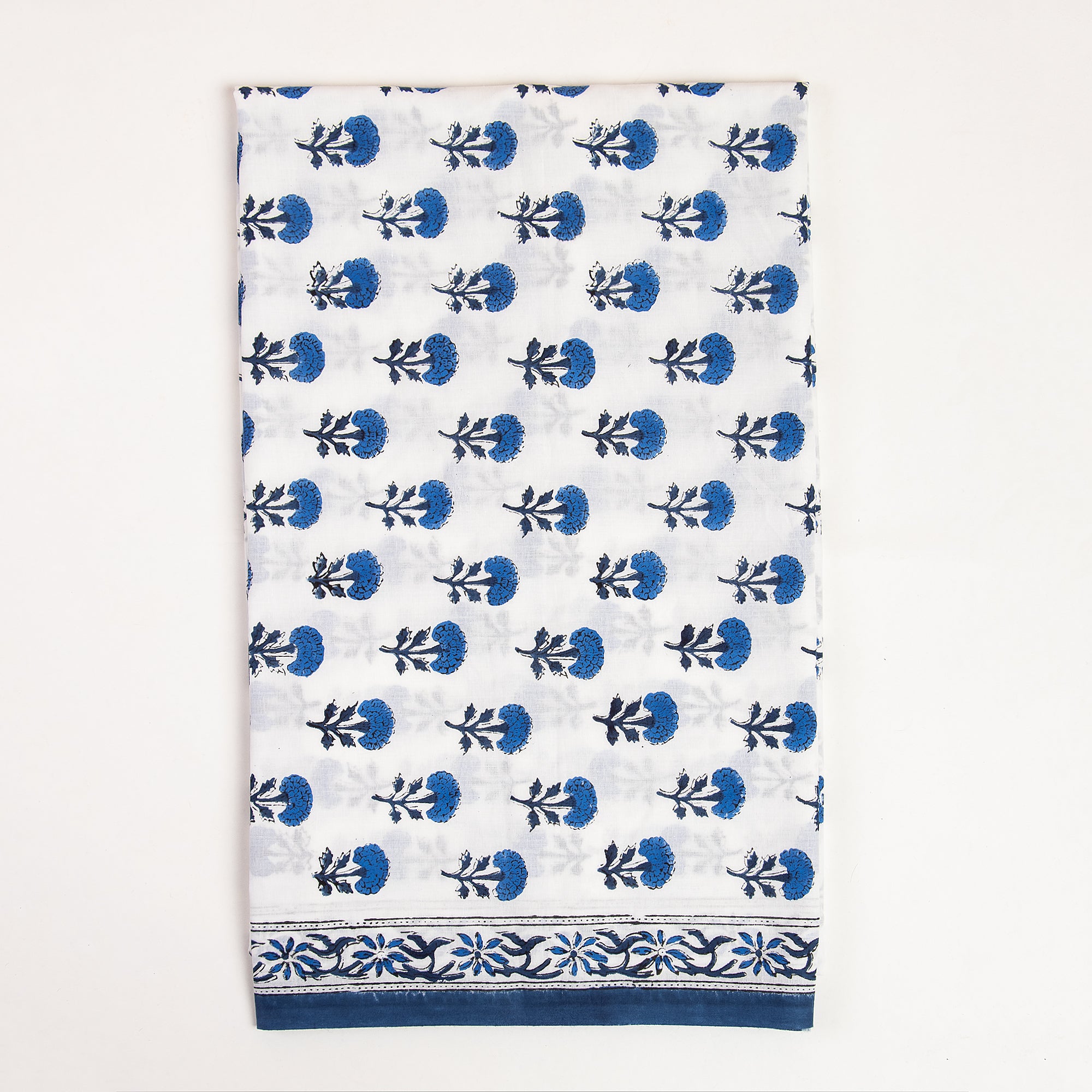 Sky Blue Floral 3 Pcs Dress Hand Block Printed Suits with Kota Doria Dupatta