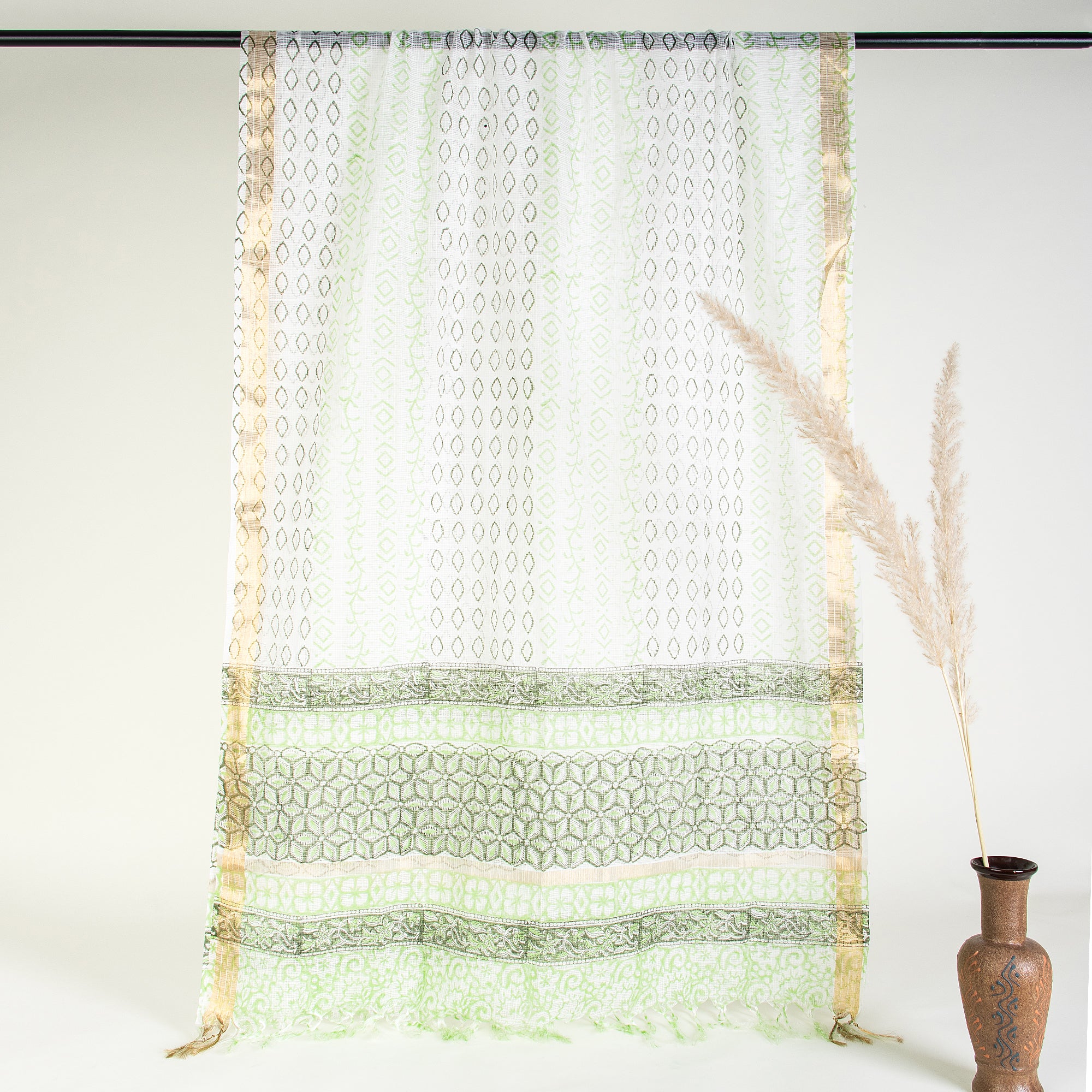 Green Floral Pure Cotton Suit for Women with Kota Doria Dupatta