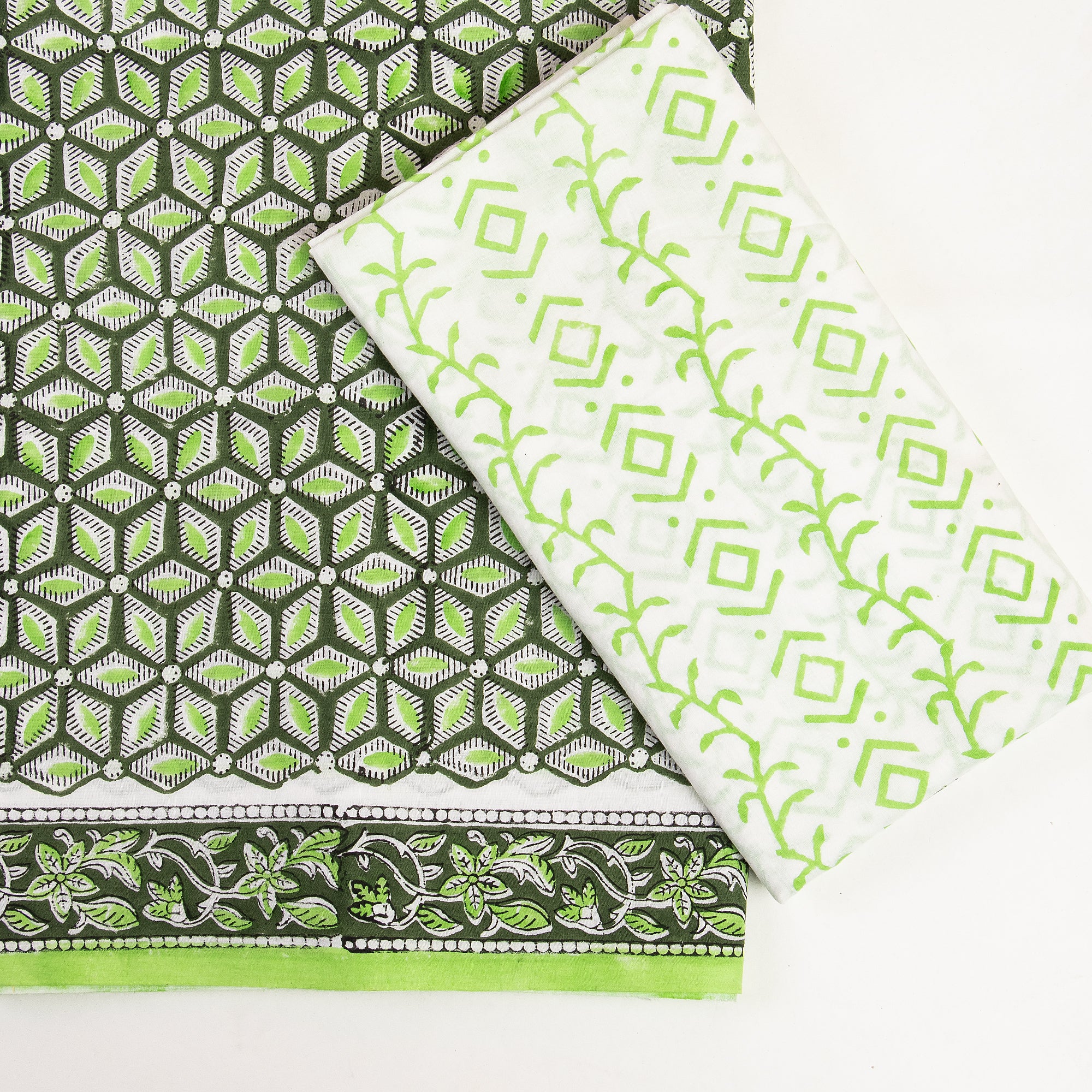 Green Floral Pure Cotton Suit for Women with Kota Doria Dupatta