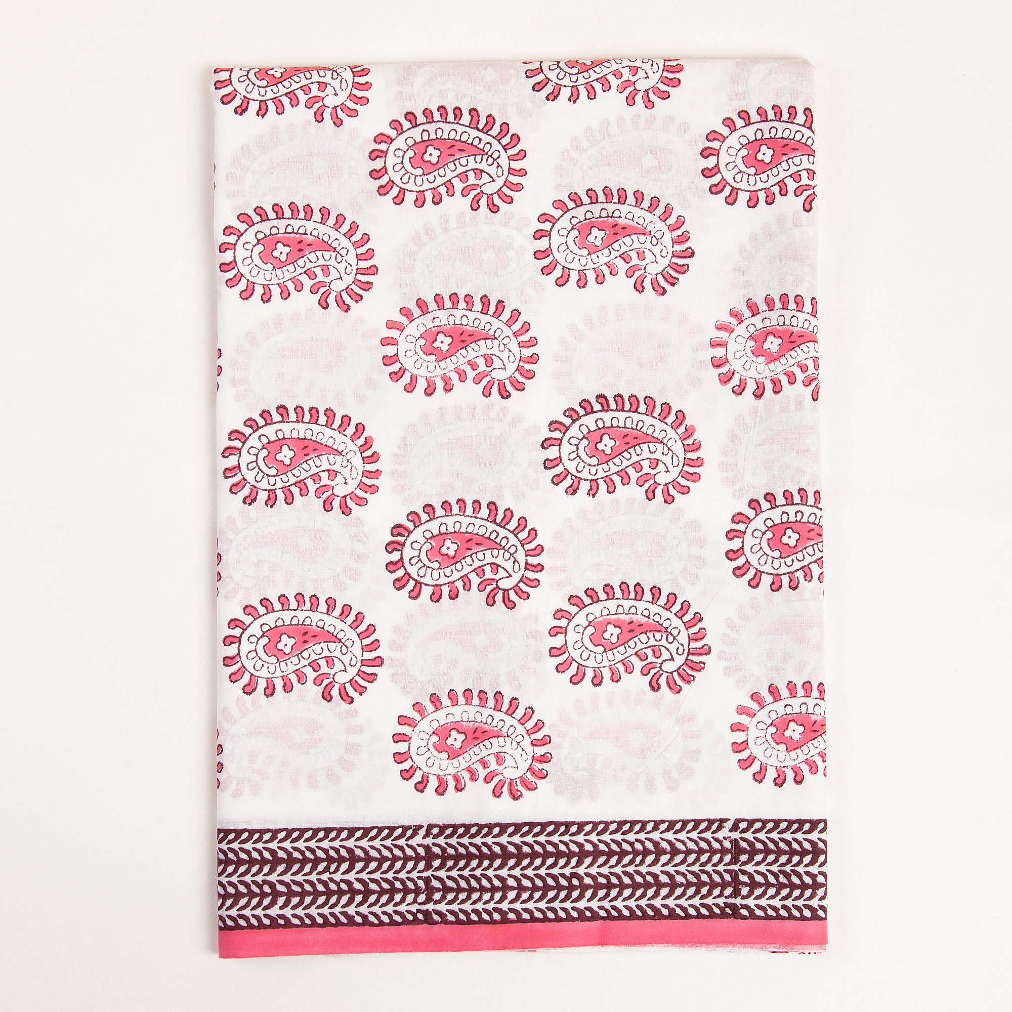 Pink Paisley Hand Printed Suits Three Piece Set Suits with Kota Silk Dupatta